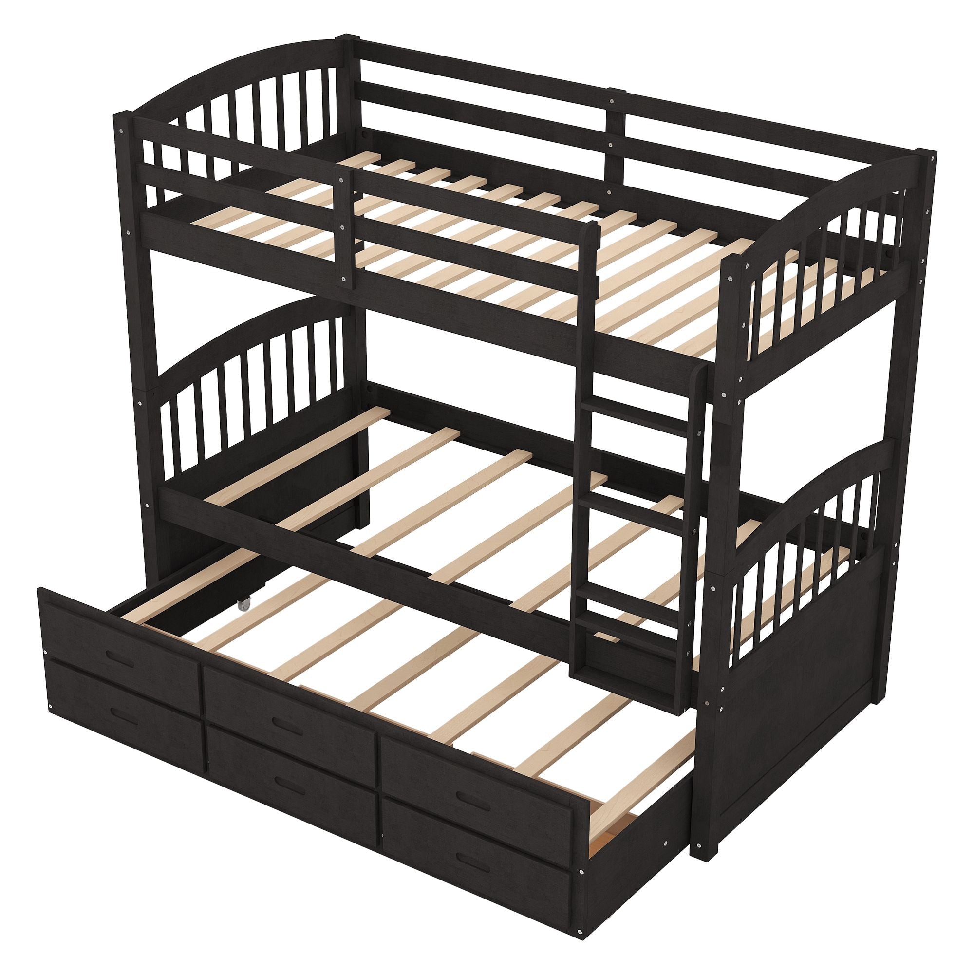 Shared Kids Room Twin Over Twin Wood Bunk Bed with Trundle and Drawers Espresso Finish | Just Better Bunk Beds