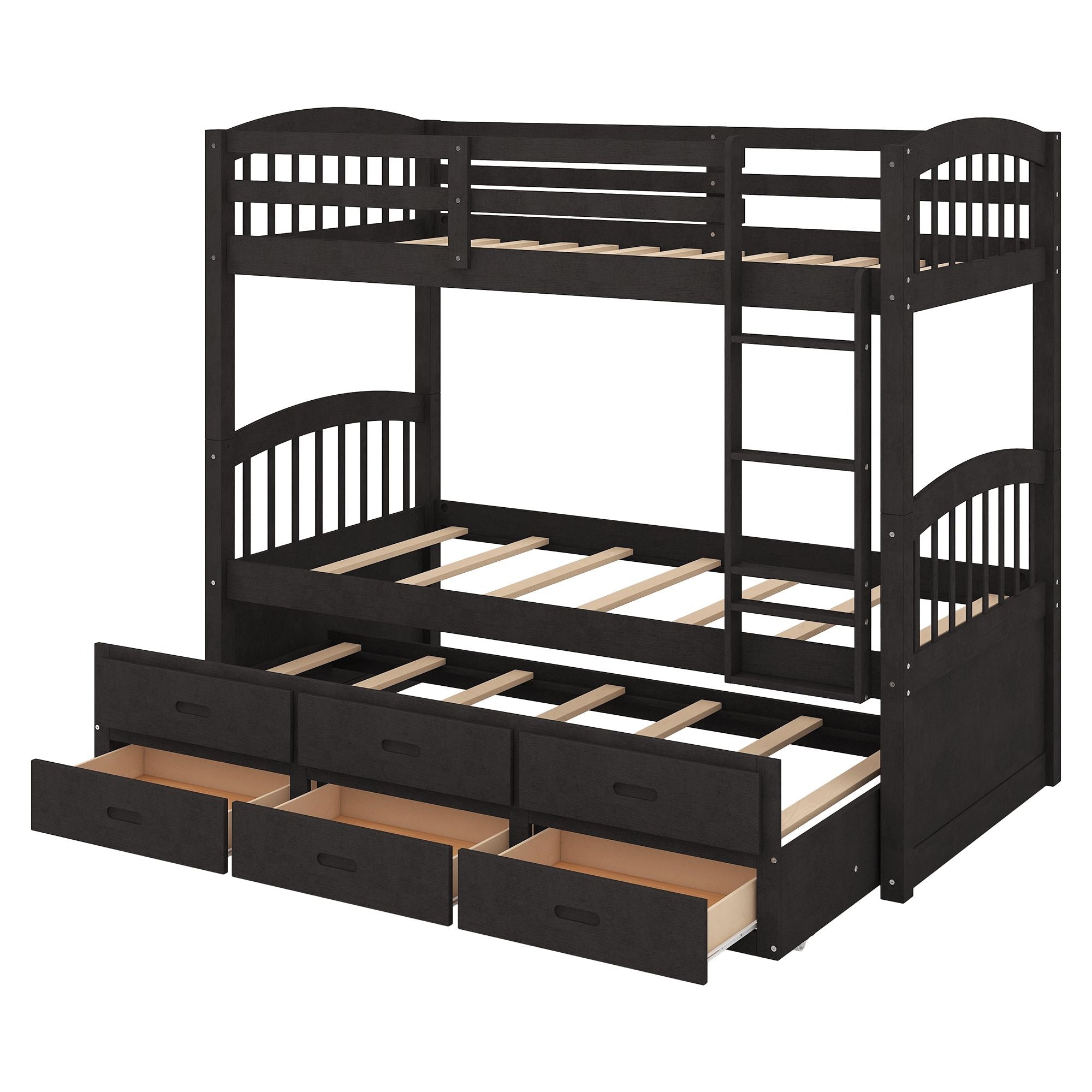 Shared Kids Room Twin Over Twin Wood Bunk Bed with Trundle and Drawers Espresso Finish | Just Better Bunk Beds