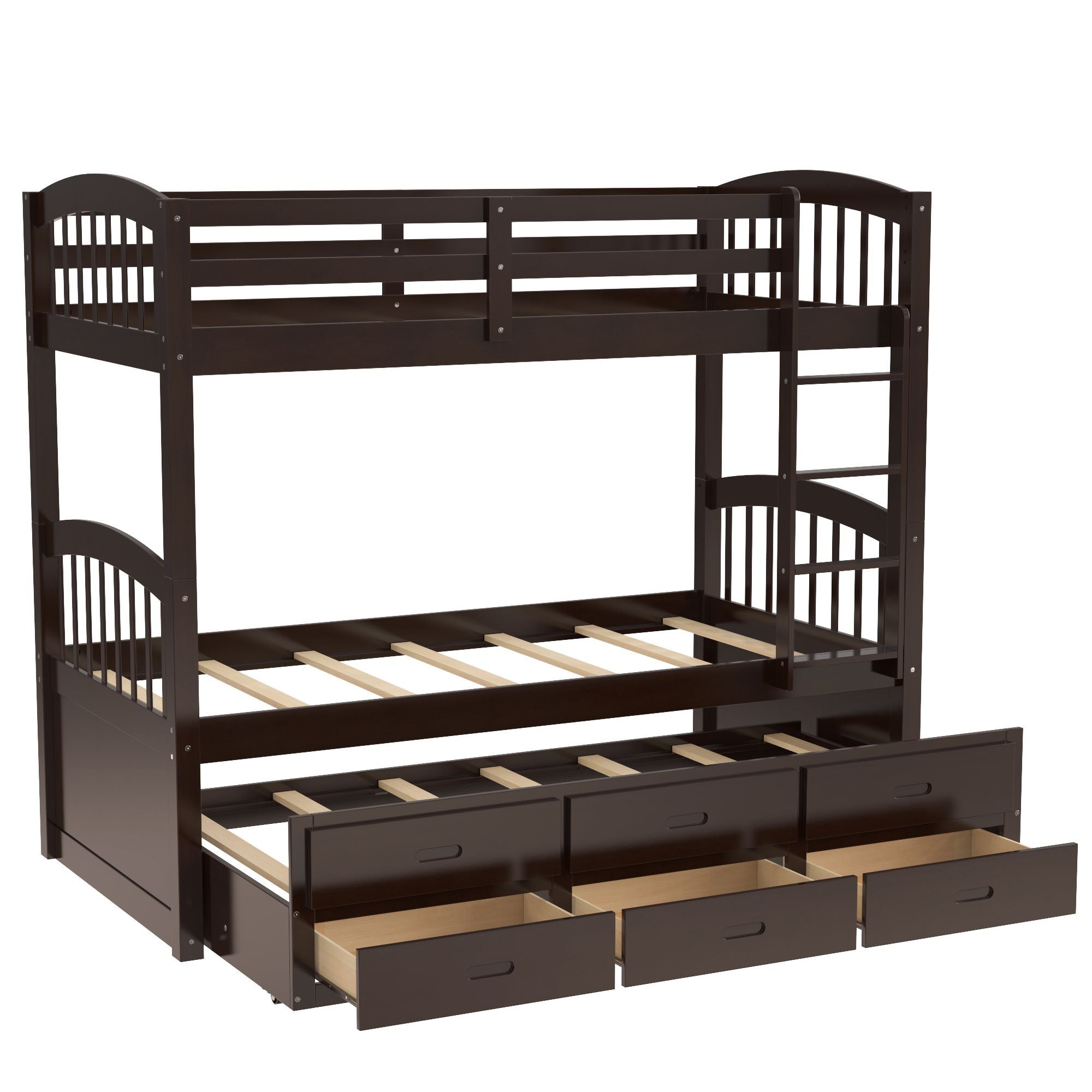 Shared Kids Room Twin Over Twin Wood Bunk Bed with Trundle and Drawers, Espresso or White | Just Better Bunk Beds