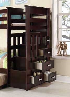 Shared Kids Room Twin Over Twin Wood Bunk Bed with Trundle and Storage Drawers, Espresso | Just Better Bunk Beds