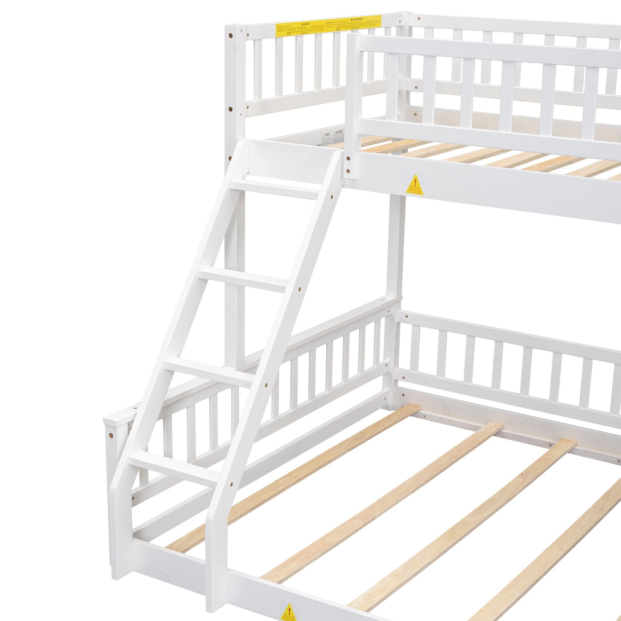 Shared Kids Room Twin XL Over Queen Wood Bunk Bed with Ladder and Guardrails White | Just Better Bunk Beds
