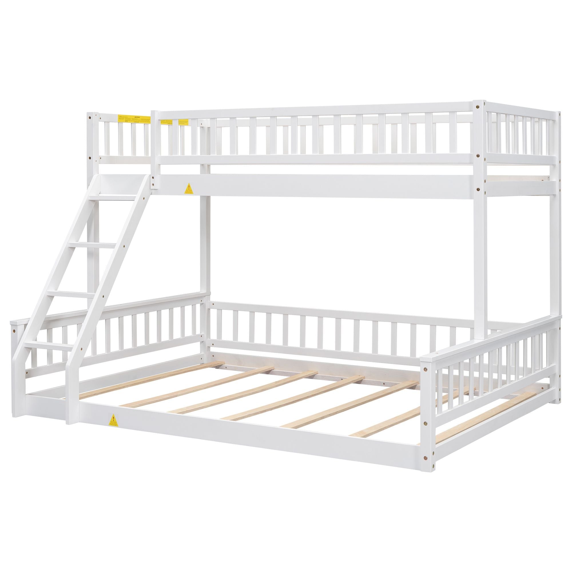 Shared Kids Room Twin XL Over Queen Wood Bunk Bed with Ladder and Guardrails White | Just Better Bunk Beds