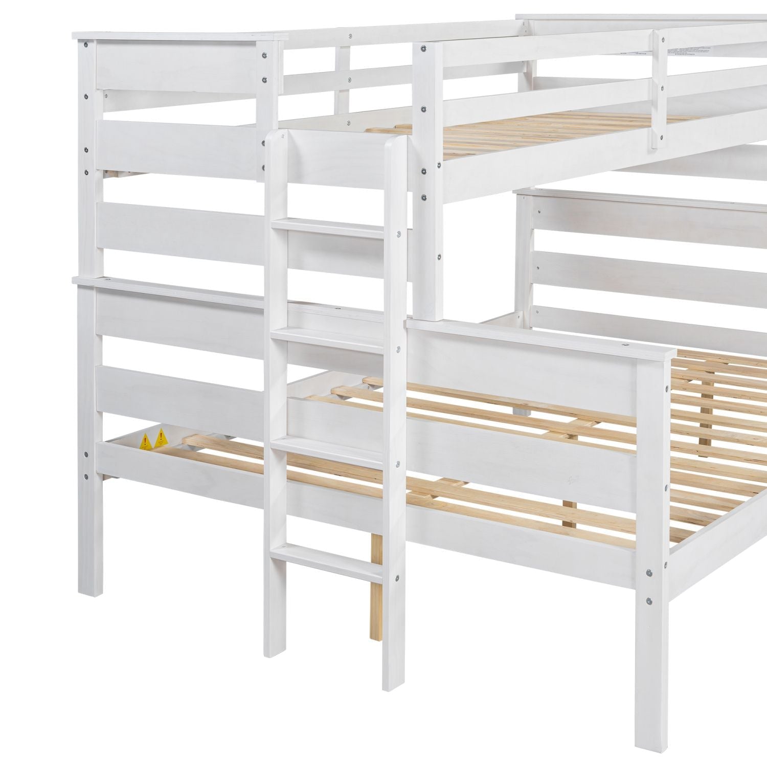 Shared Kids Room Twin XL Over Queen Wood Bunk Bed with Ladder in White | Just Better Bunk Beds