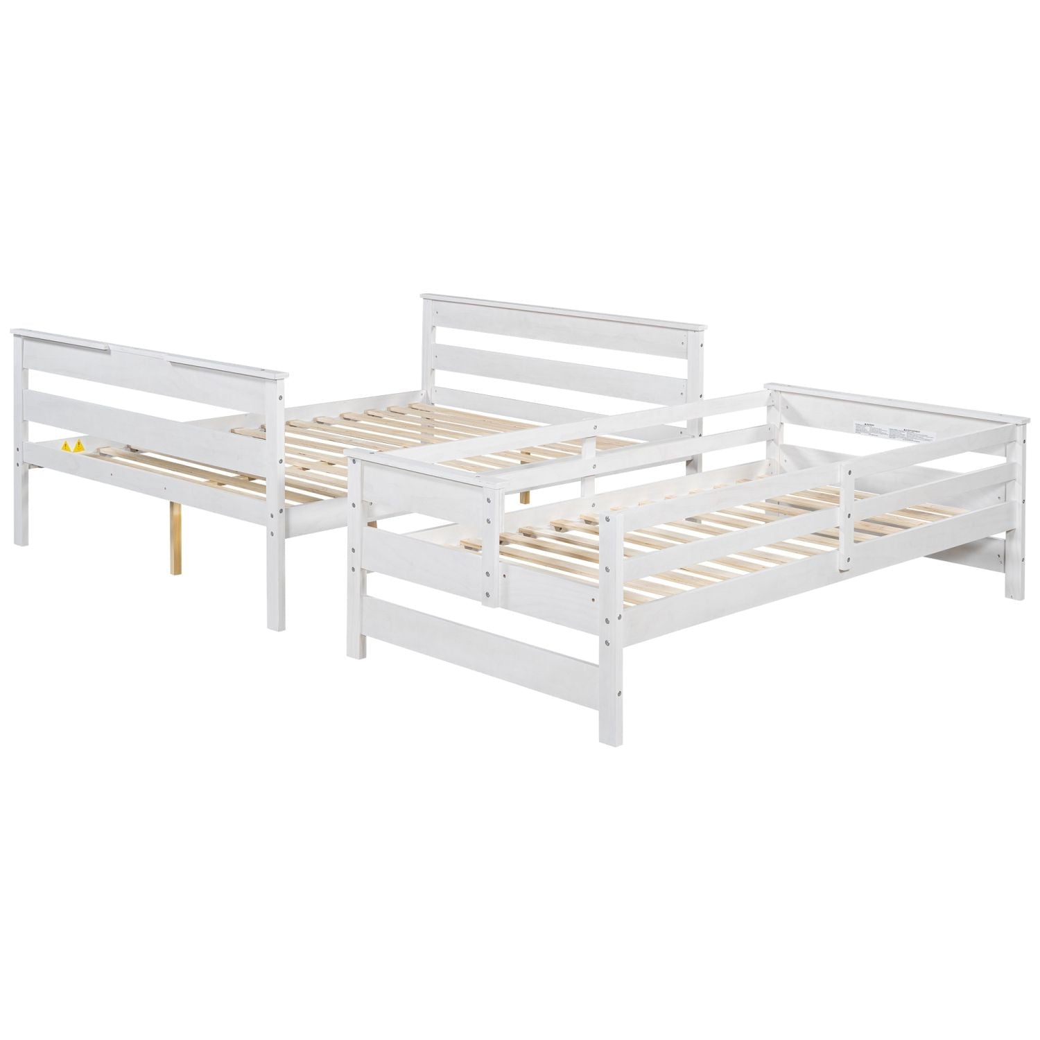 Shared Kids Room Twin XL Over Queen Wood Bunk Bed with Ladder in White | Just Better Bunk Beds