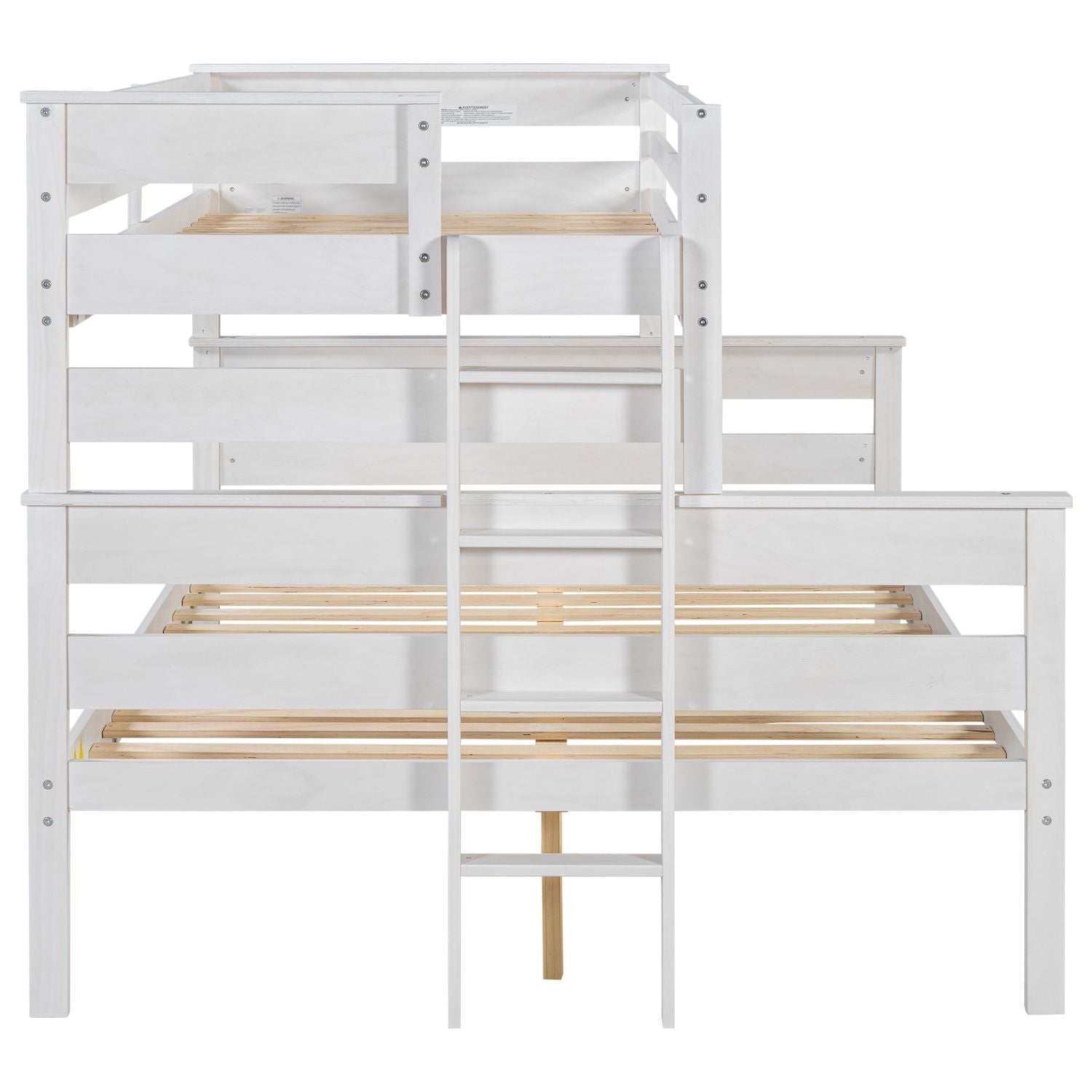 Shared Kids Room Twin XL Over Queen Wood Bunk Bed with Ladder in White | Just Better Bunk Beds
