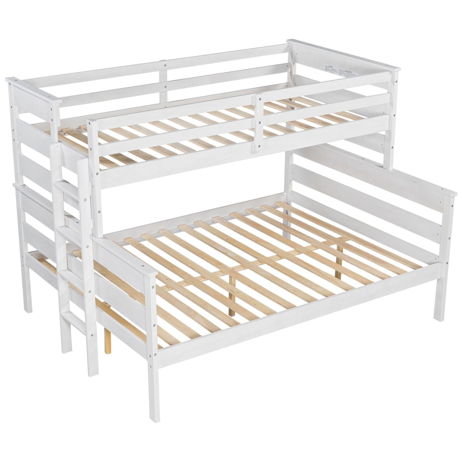 Shared Kids Room Twin XL Over Queen Wood Bunk Bed with Ladder in White | Just Better Bunk Beds