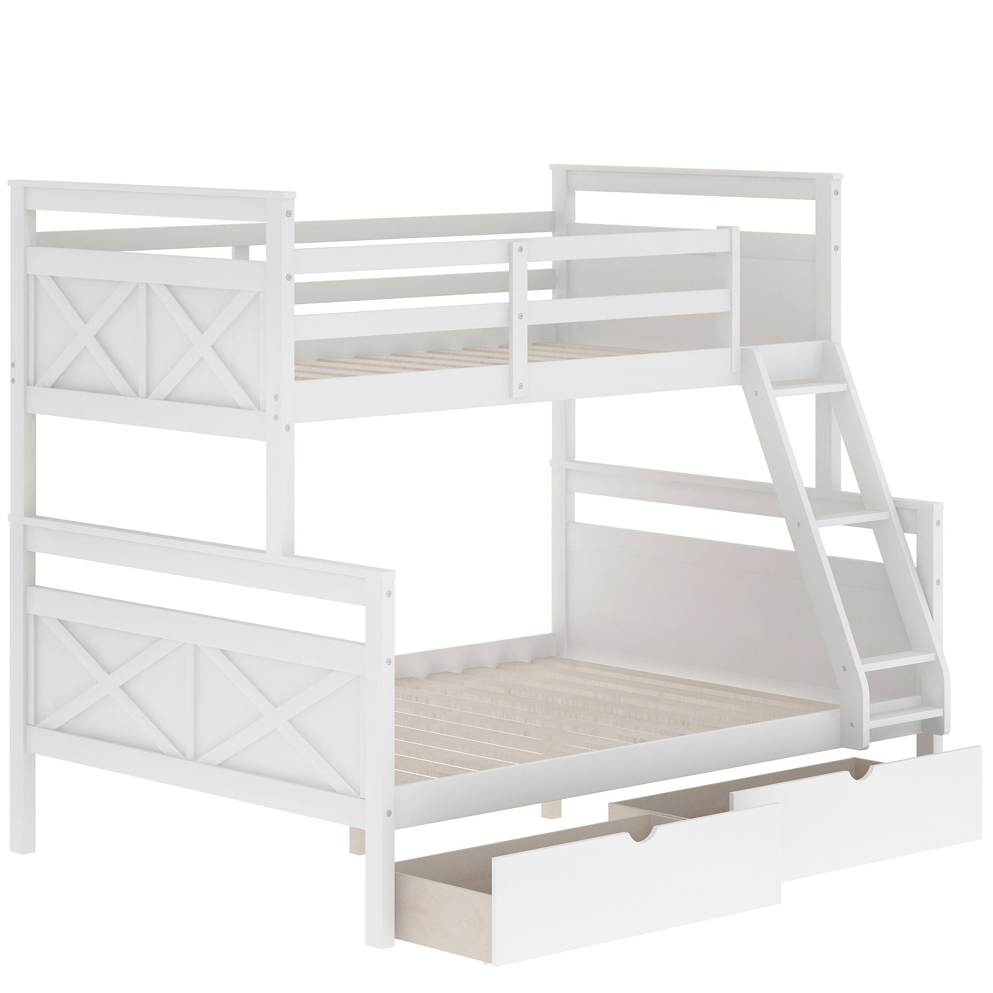 Siblings Shared Room Twin Over Full Wood Bunk Bed with Storage Drawers and Ladder White | Just Better Bunk Beds
