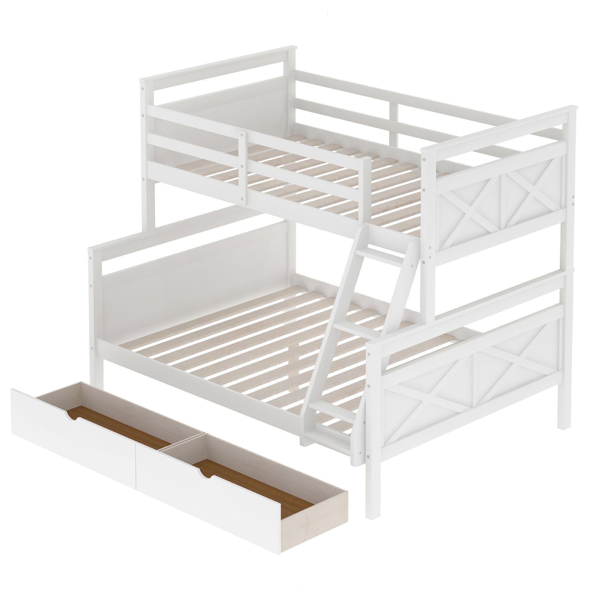 Siblings Shared Room Twin Over Full Wood Bunk Bed with Storage Drawers and Ladder White | Just Better Bunk Beds