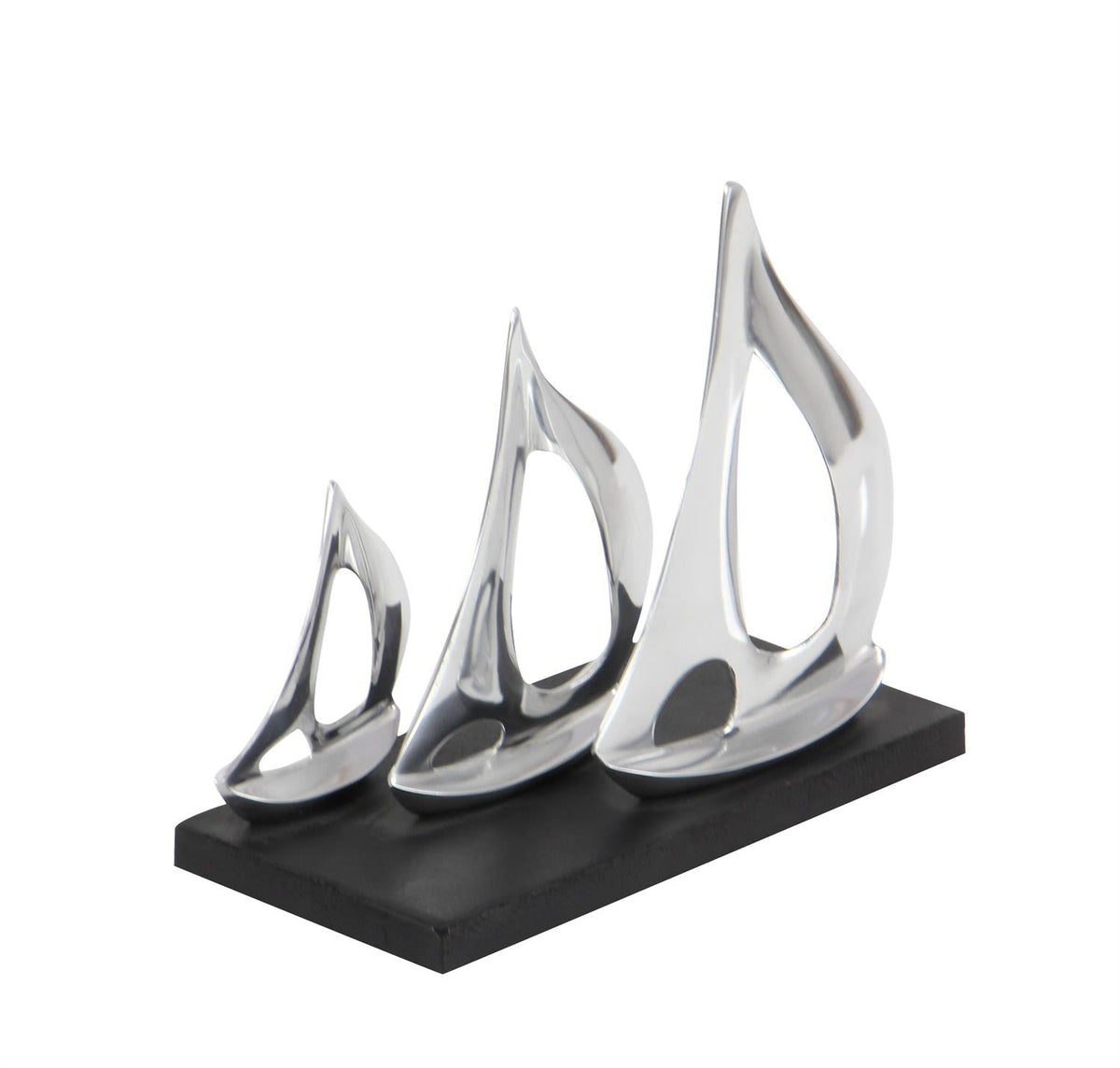 Silver Aluminum Metal Sailboat Decorative Sculpture with Black Base