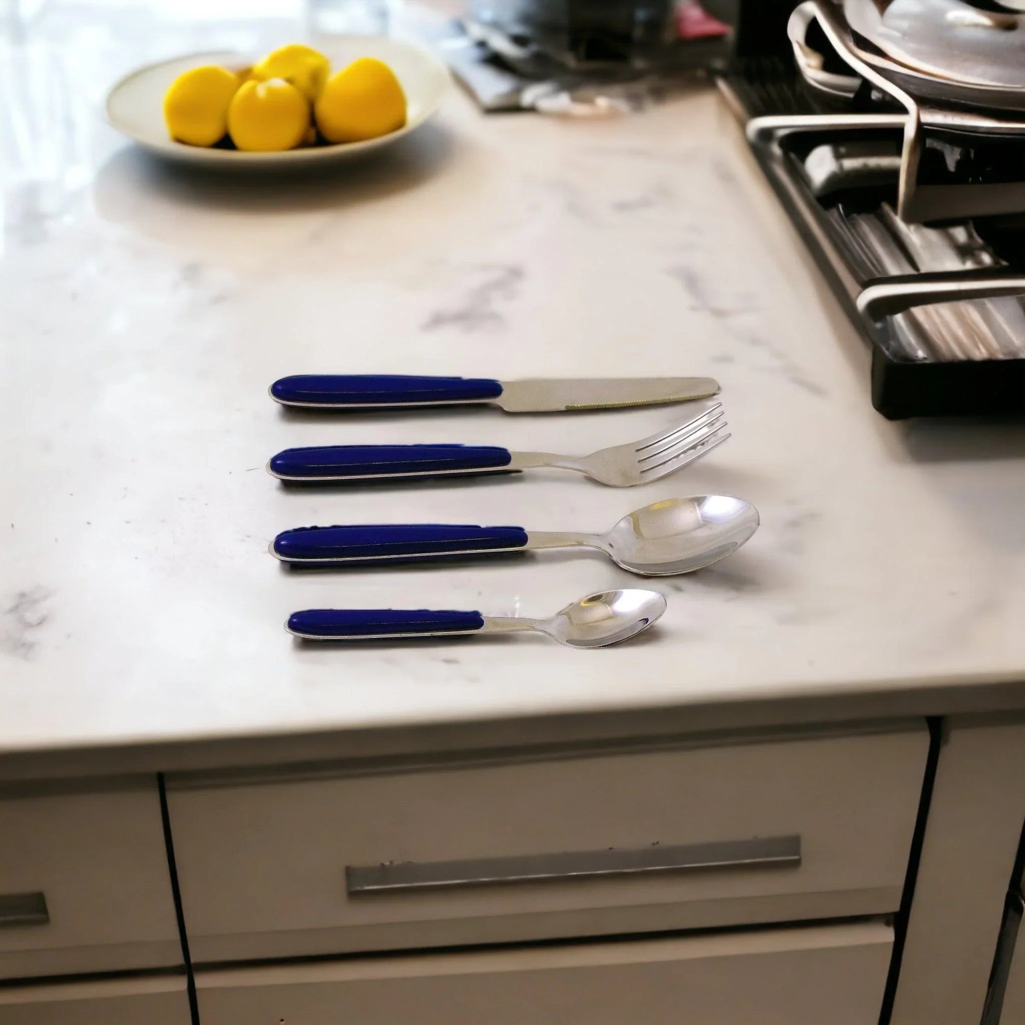 Flatware Set with Blue Handles