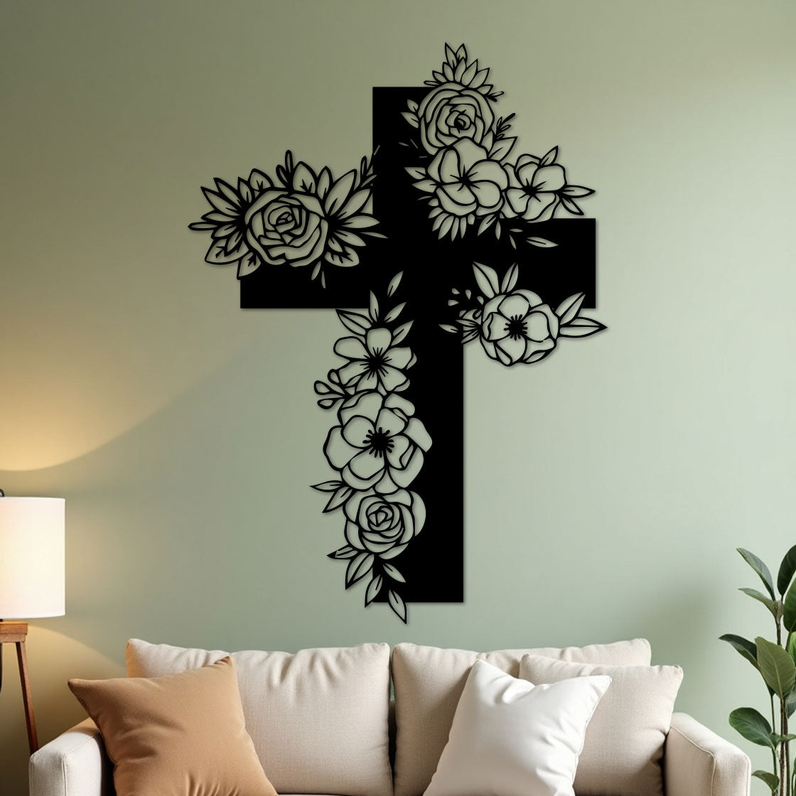 Simple Cross with Flowers-0