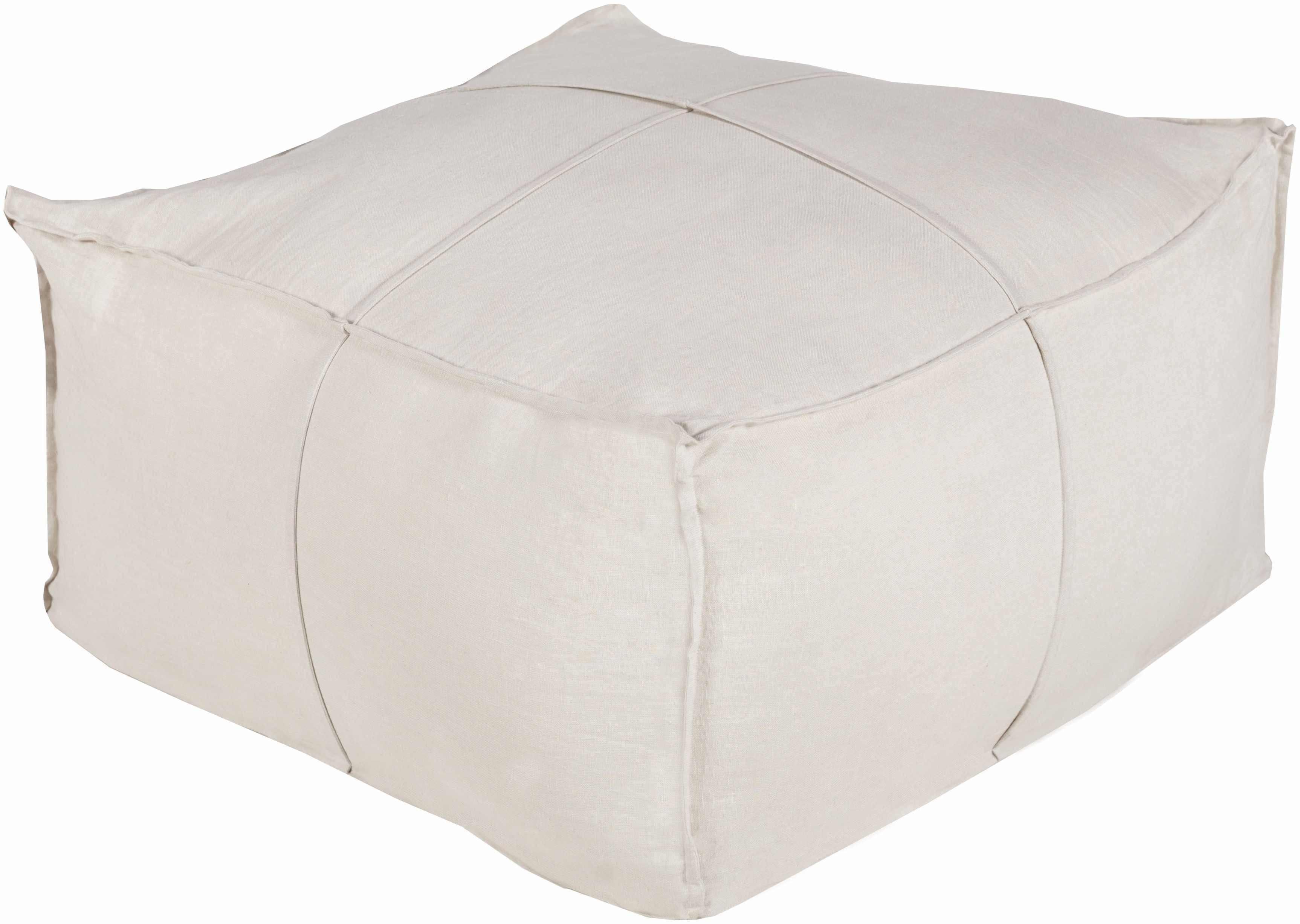 Friendsville Solid & Striped Ivory Pouf - PRHOMZ