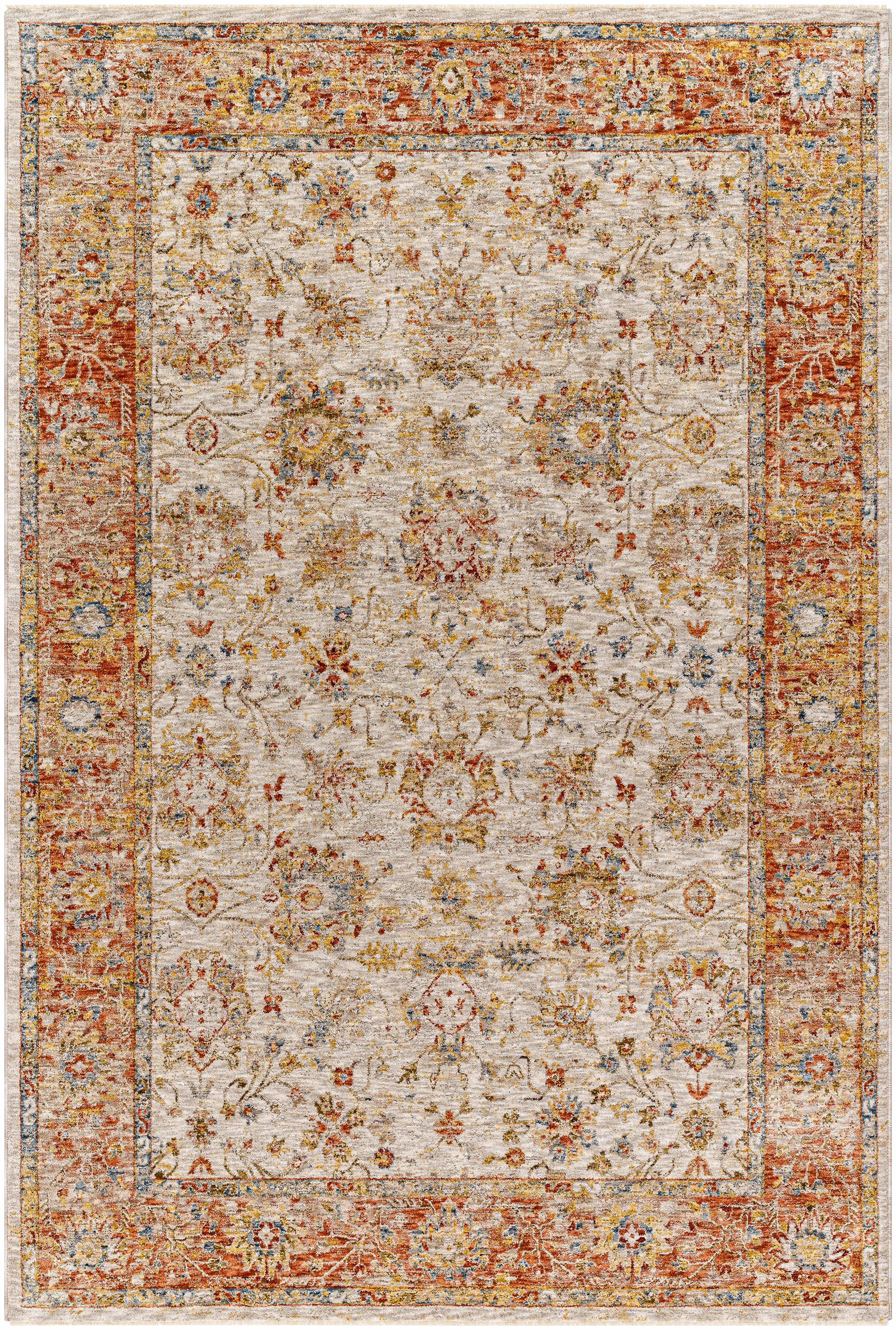 Duong Beige & Rust Textured Rug with Fringes - PRHOMZ