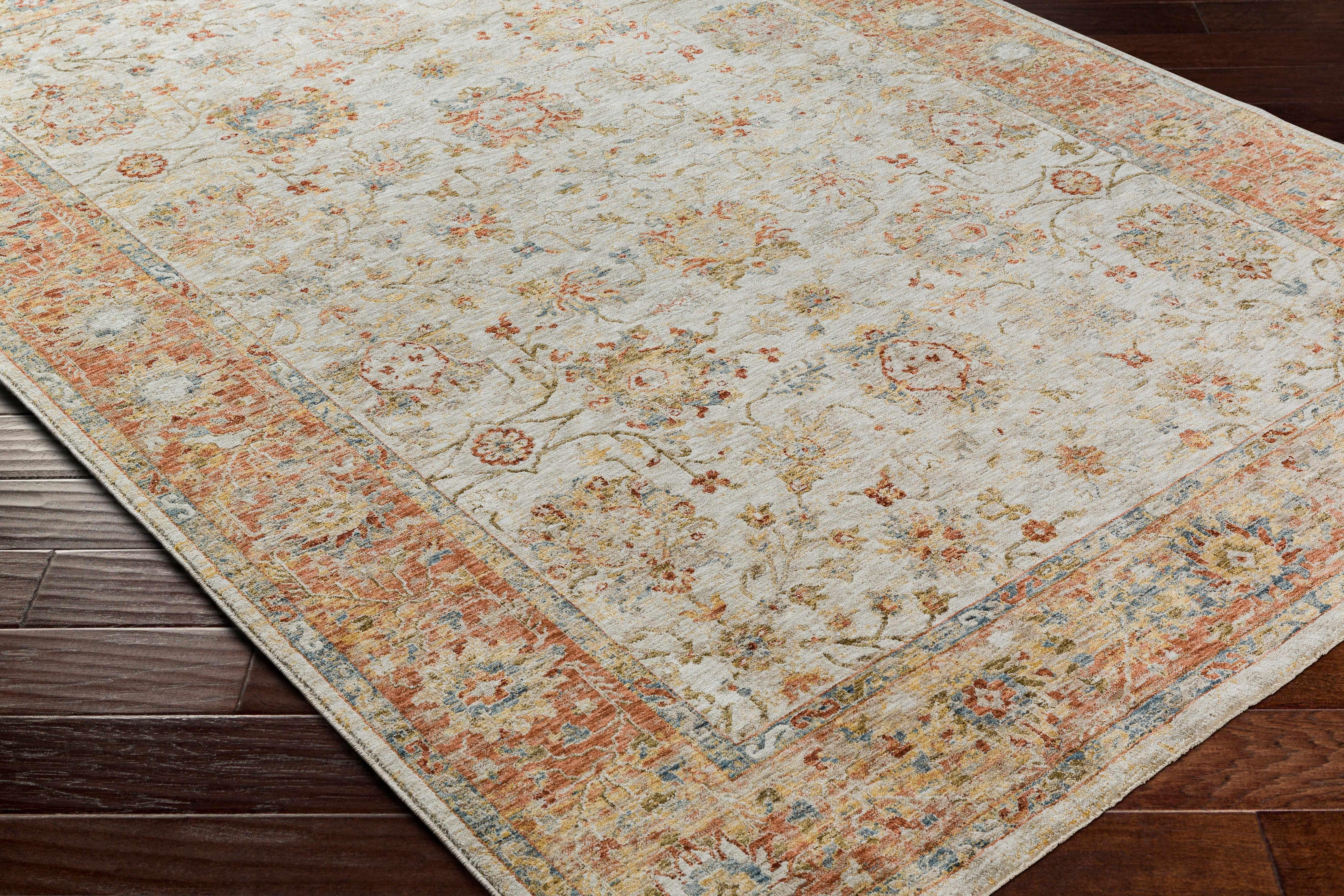 Duong Beige & Rust Textured Rug with Fringes - PRHOMZ