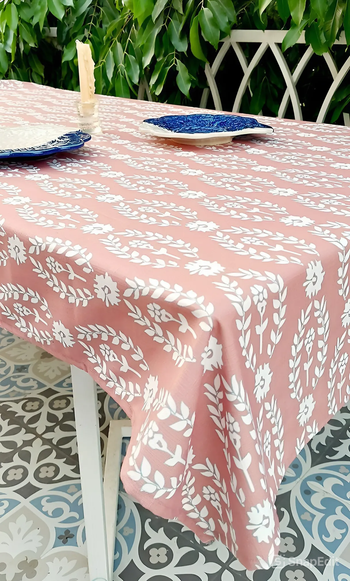 Dusky Pink Floral Tablecloth | GOTS Certified Organic Cotton | Various Sizes-0