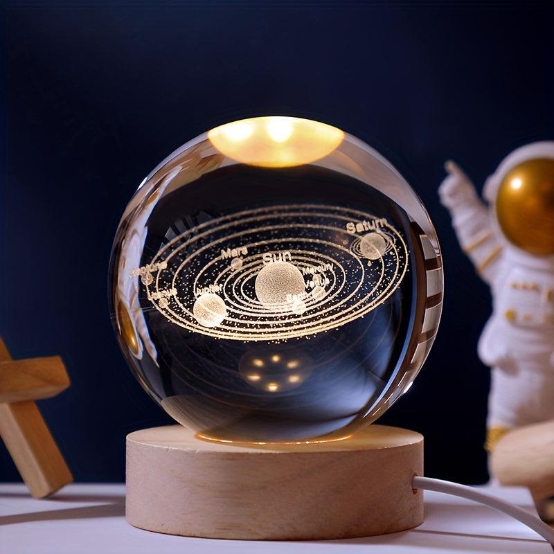 3D Solar System Nightlight, Crystal Glass Ball Light Holiday Gifts - PRHOMZ
