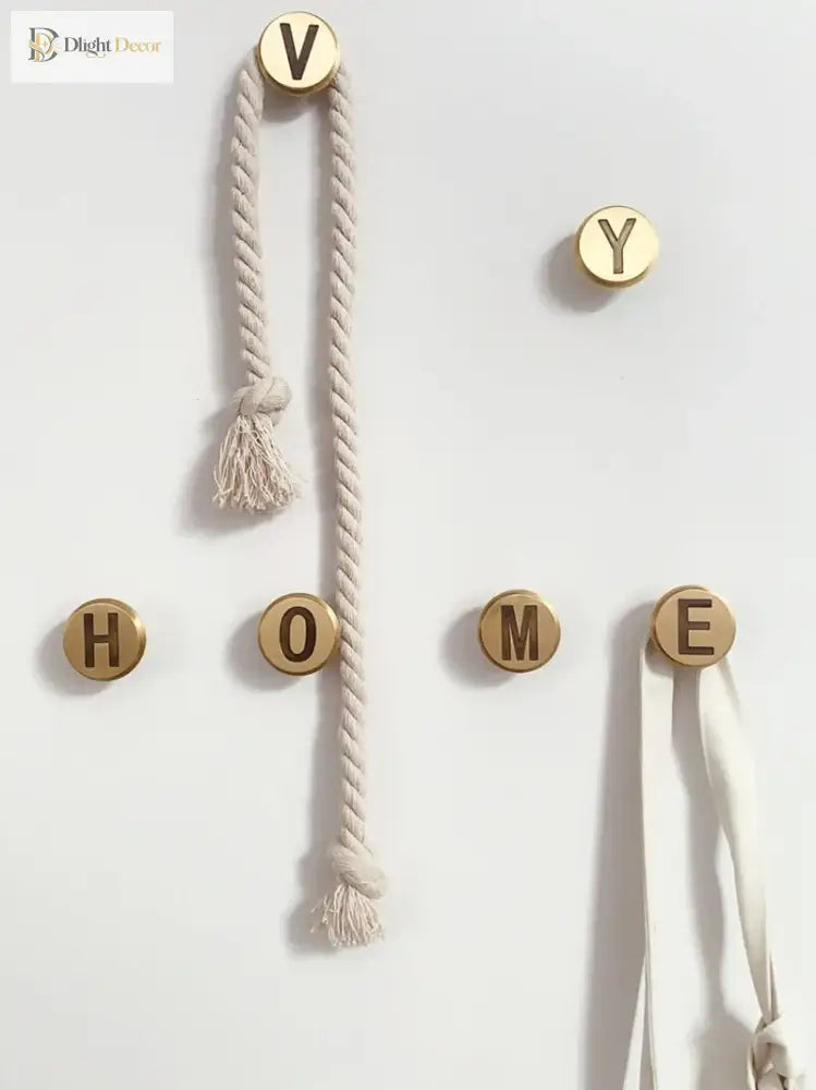 Solid Brass Letter Wall Hooks – Gold Bag, Cloth, and Cap Hanger for Home Decor and Cabinet Handles