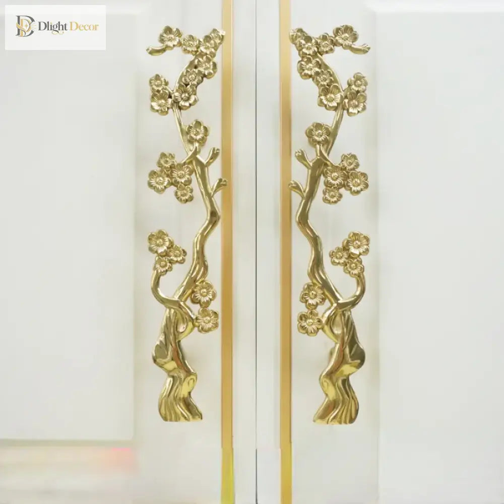 Solid Brass Plum Tree Branch Handles – New Chinese Style Cabinet and Wardrobe Pulls (120mm)
