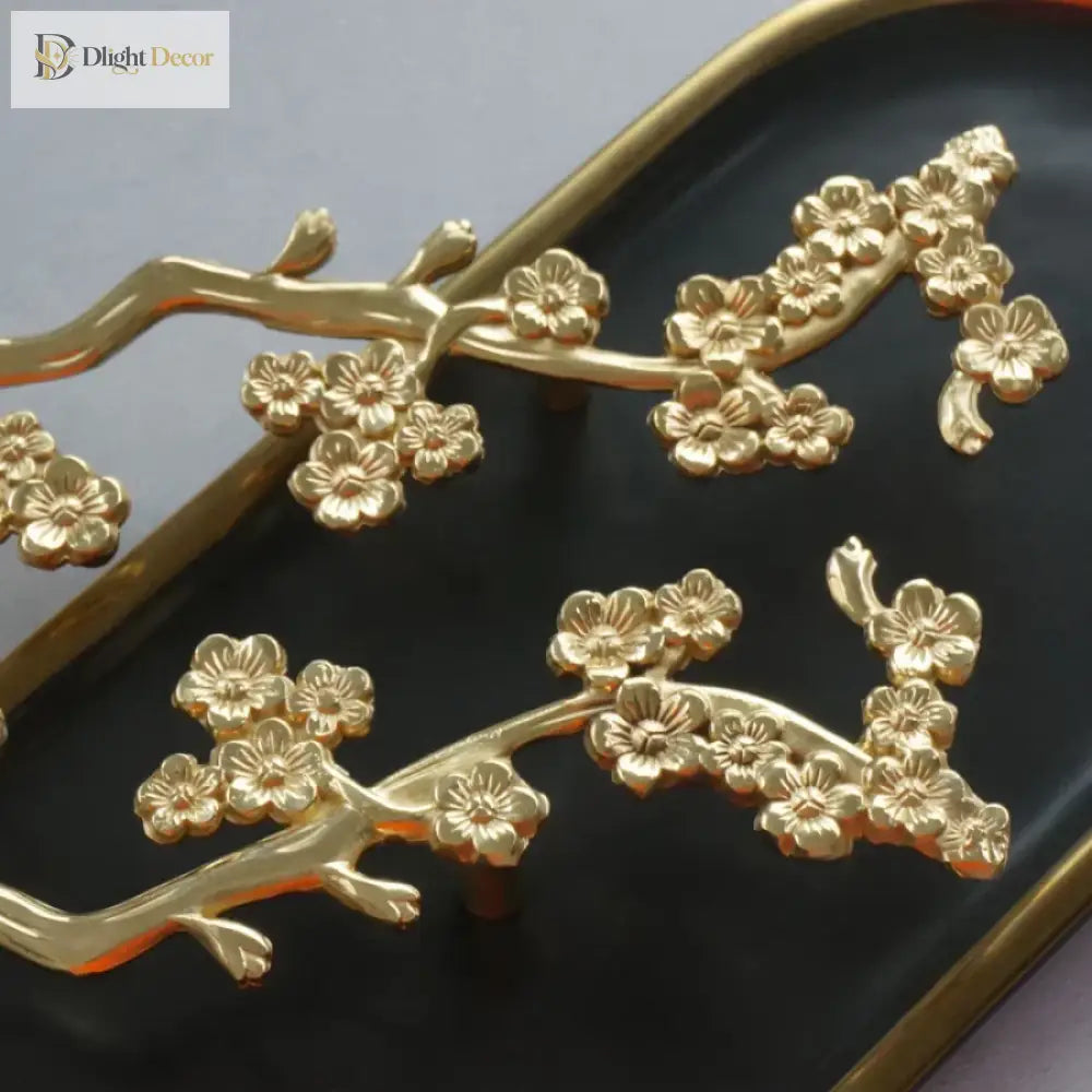Solid Brass Plum Tree Branch Handles – New Chinese Style Cabinet and Wardrobe Pulls (120mm)