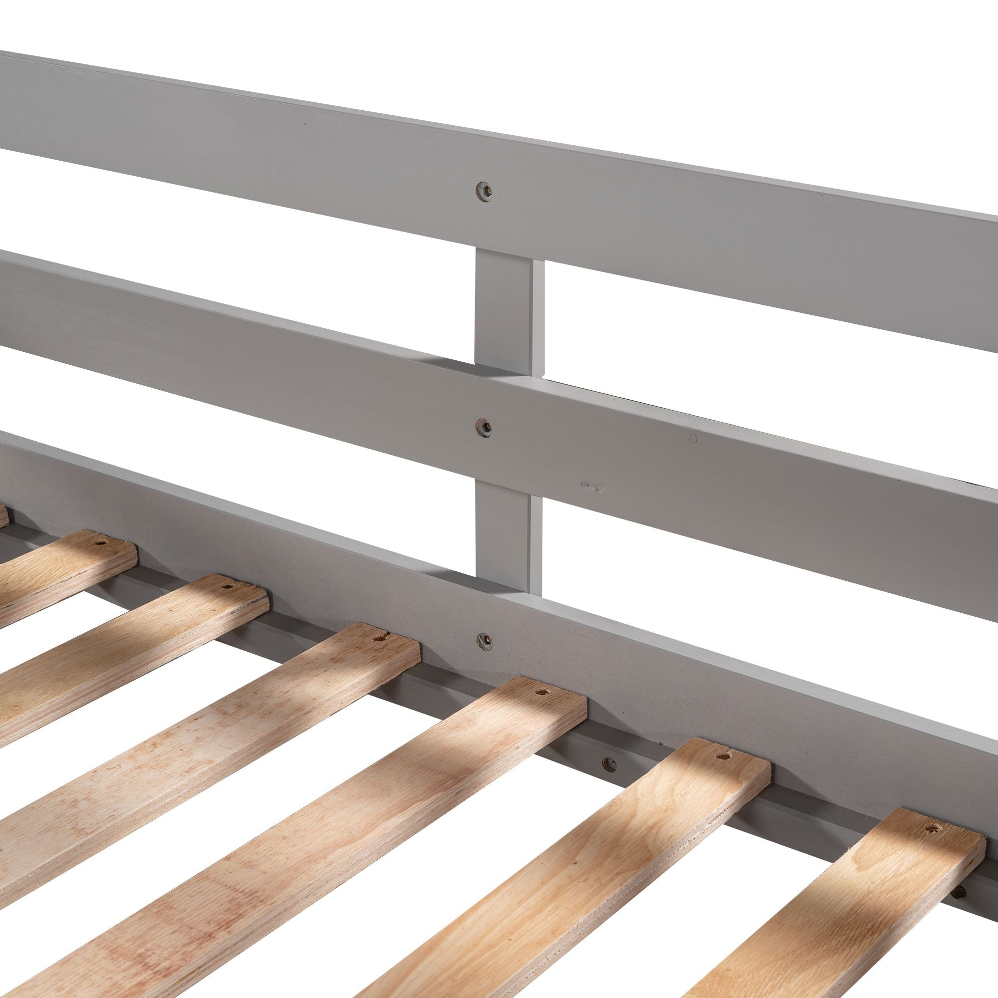 Space-Saving Full and Twin L-Shaped Wood Bunk Bed with Slide and Short Ladder in White | Just Better Bunk Beds