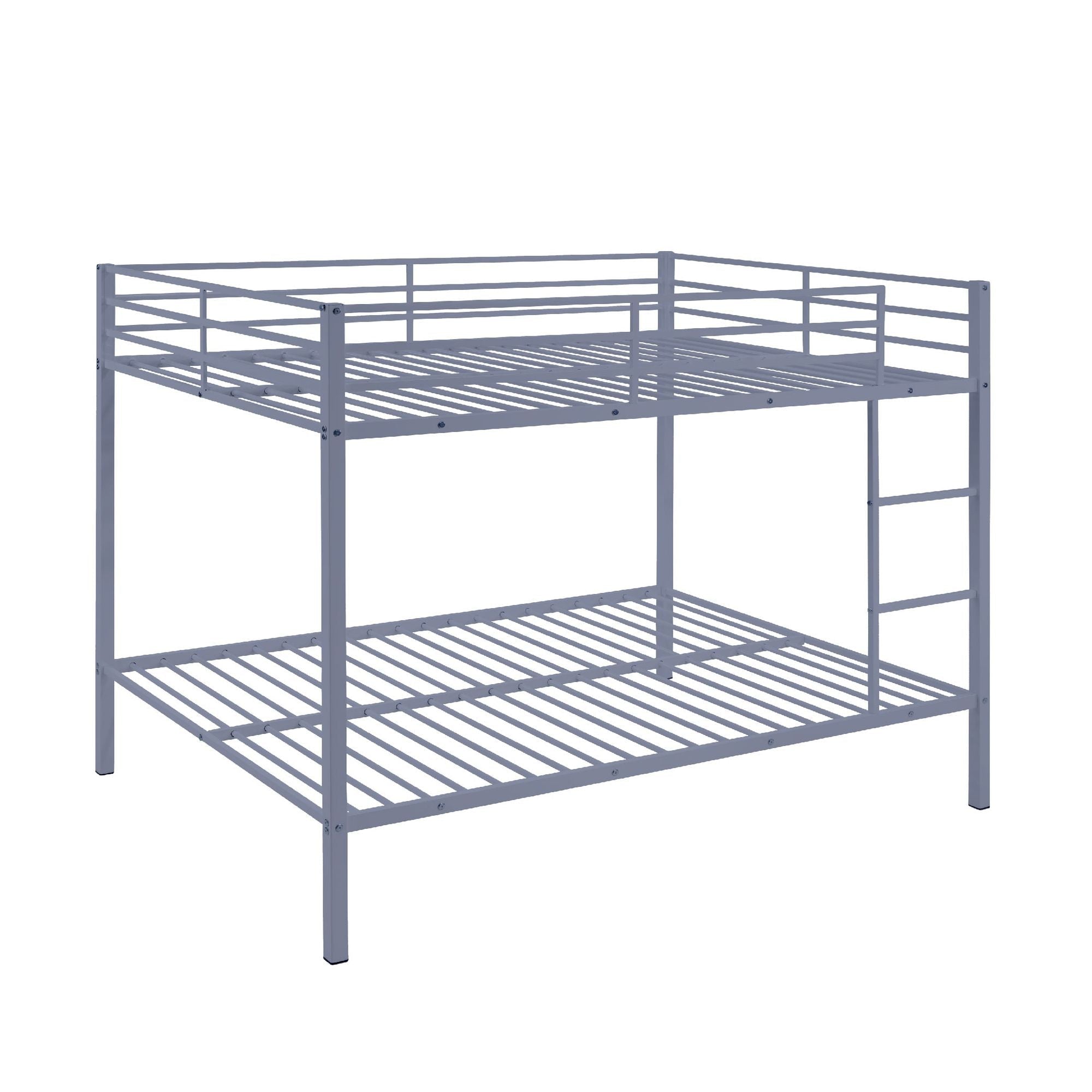 Space-Saving Full Over Full Metal Bunk Bed with Built-In Ladder and Safety Rails, Gray | Just Better Bunk Beds