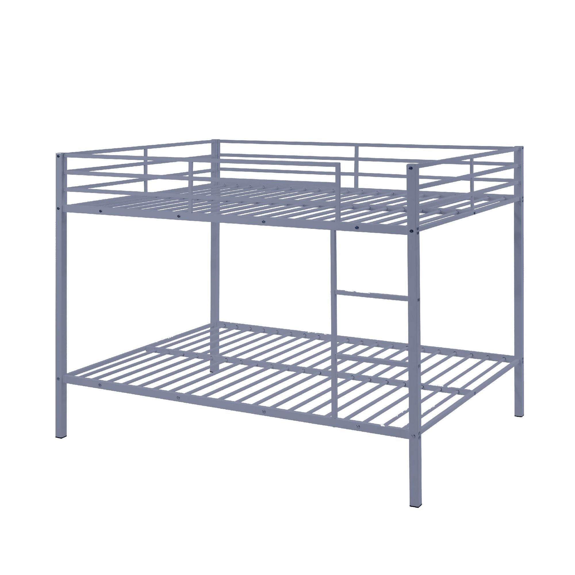 Space-Saving Full Over Full Metal Bunk Bed with Built-In Ladder and Safety Rails, Gray | Just Better Bunk Beds