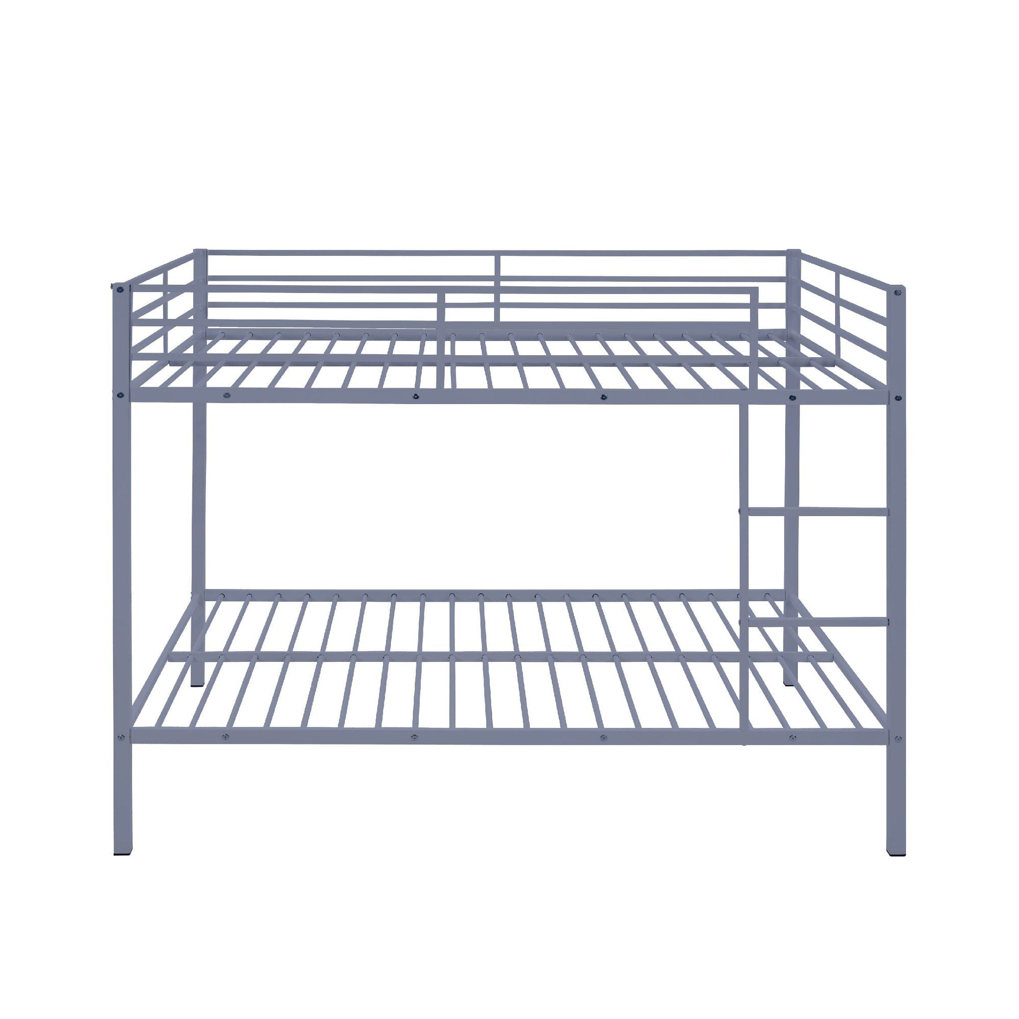 Space-Saving Full Over Full Metal Bunk Bed with Built-In Ladder and Safety Rails, Gray | Just Better Bunk Beds