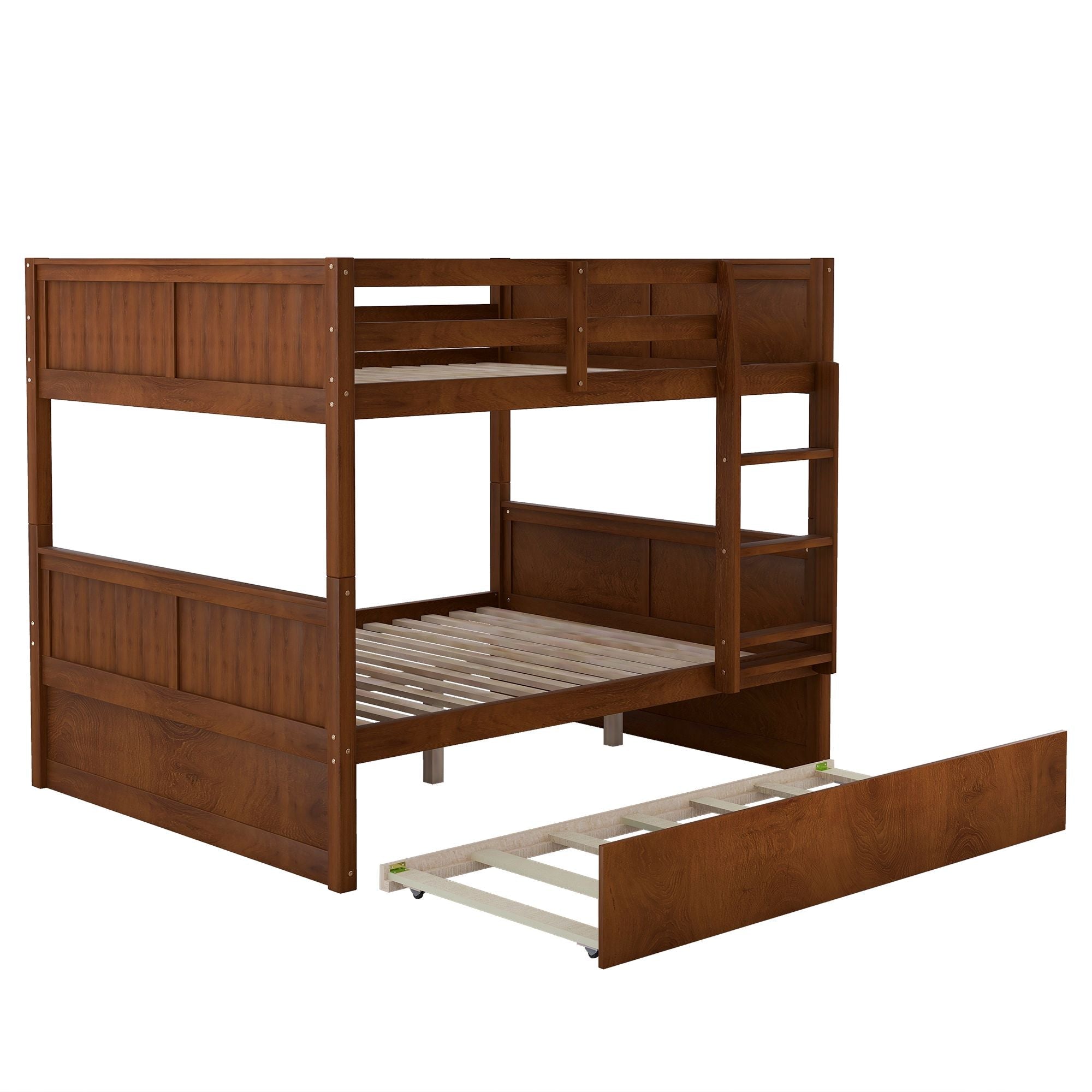 Space-Saving Full Over Full Wood Bunk Bed with Twin Trundle in Multiple Finishes | Just Better Bunk Beds