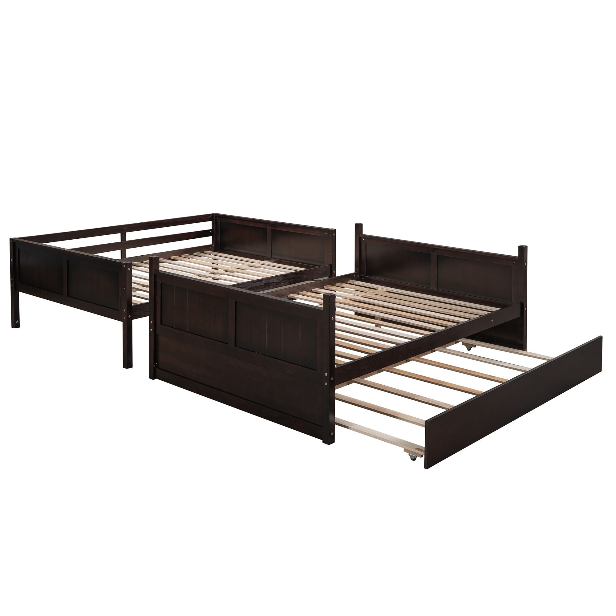 Space-Saving Full Over Full Wood Bunk Bed with Twin Trundle in Multiple Finishes | Just Better Bunk Beds