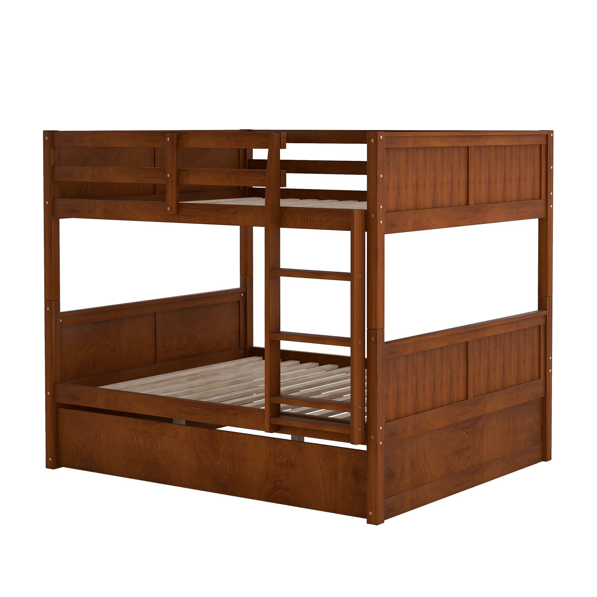Space-Saving Full Over Full Wood Bunk Bed with Twin Trundle in Multiple Finishes | Just Better Bunk Beds