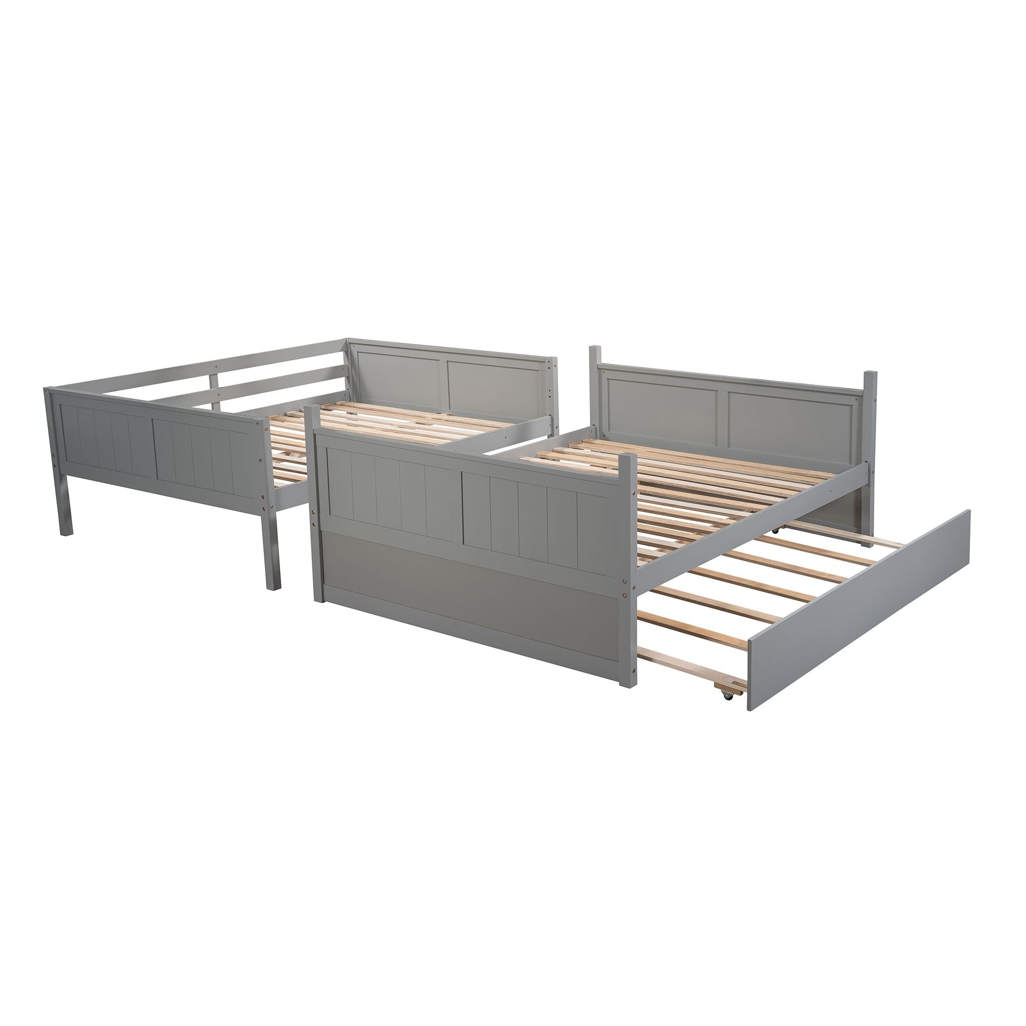 Space-Saving Full Over Full Wood Bunk Bed with Twin Trundle in Multiple Finishes | Just Better Bunk Beds