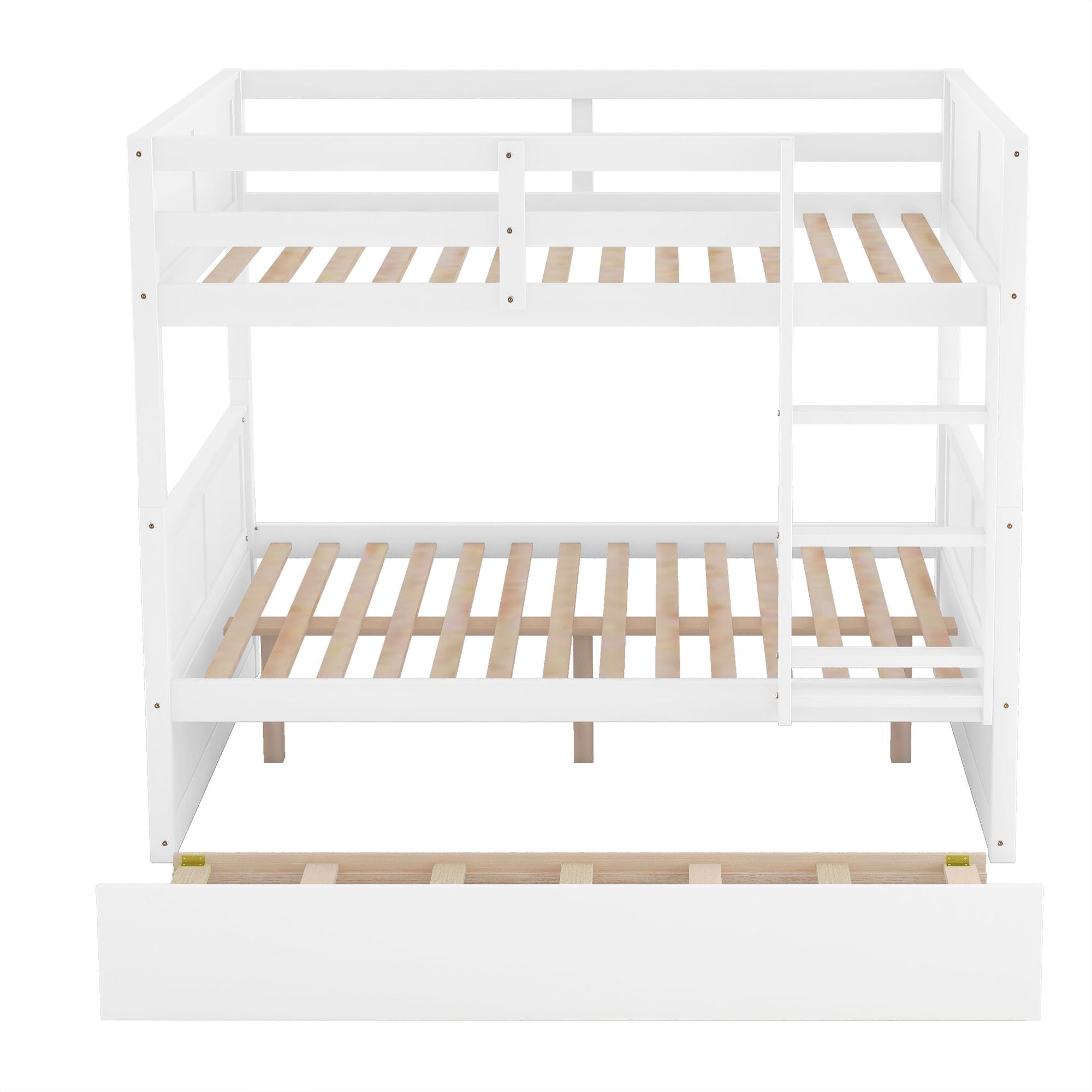 Space-Saving Full Over Full Wood Bunk Bed with Twin Trundle in Multiple Finishes | Just Better Bunk Beds