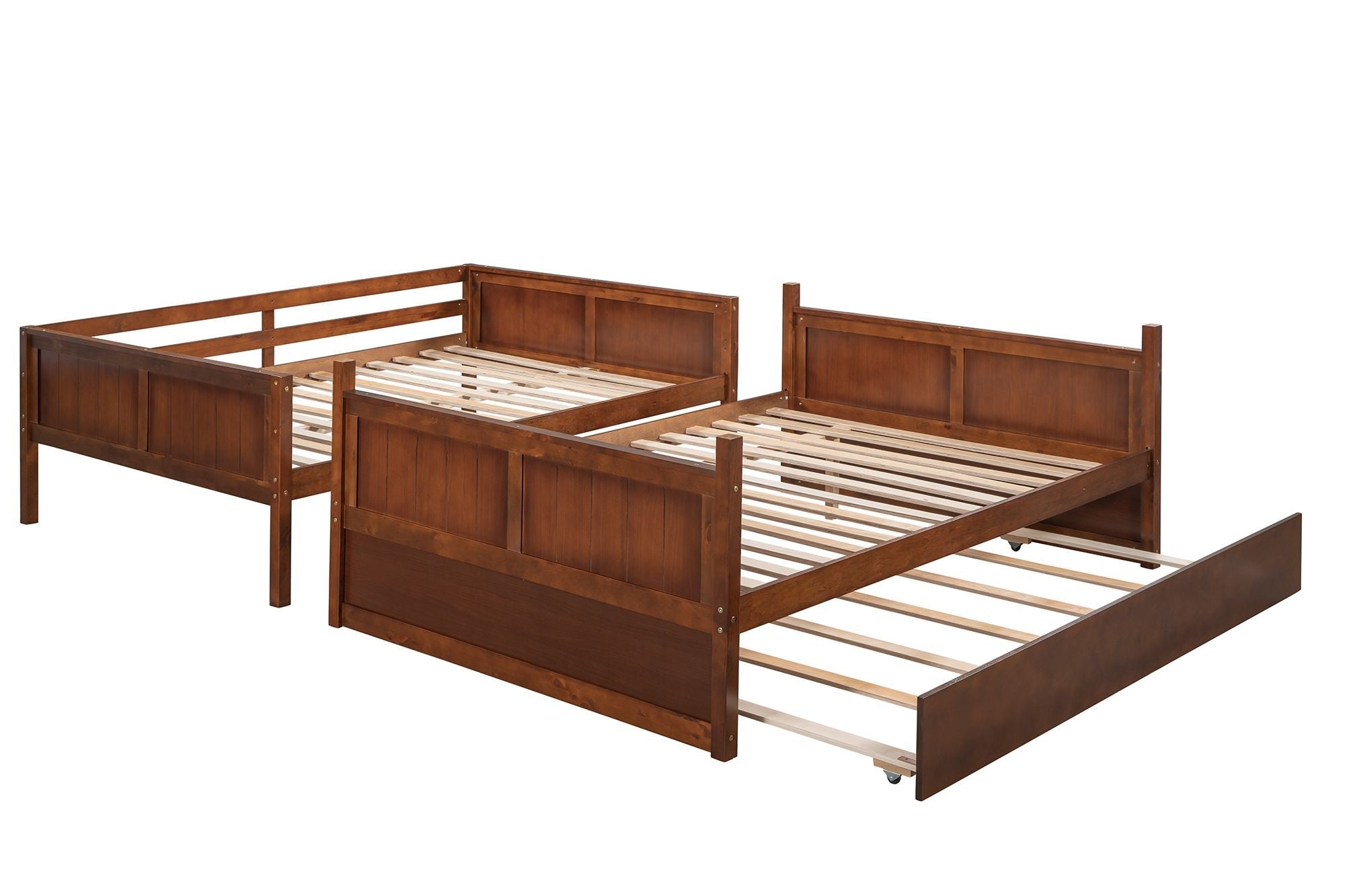 Space-Saving Full Over Full Wood Bunk Bed with Twin Trundle in Multiple Finishes | Just Better Bunk Beds