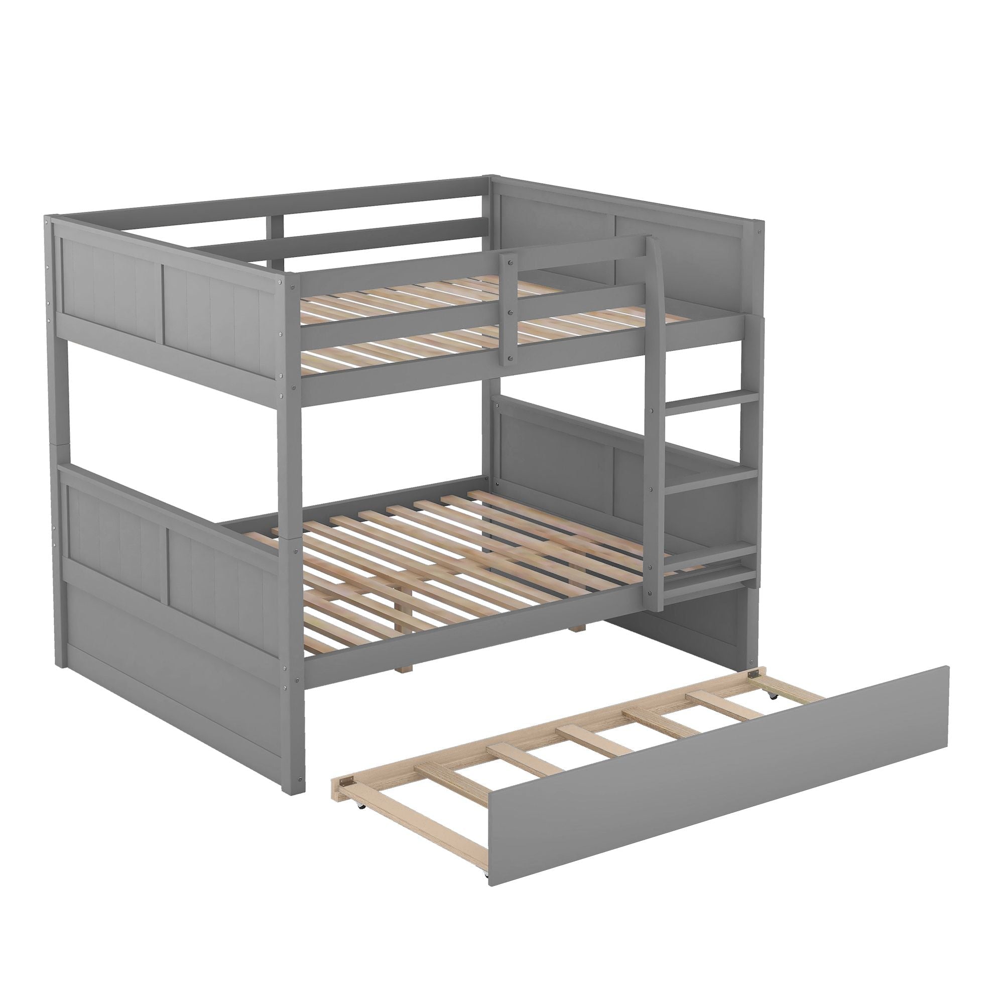 Space-Saving Full Over Full Wood Bunk Bed with Twin Trundle in Multiple Finishes | Just Better Bunk Beds