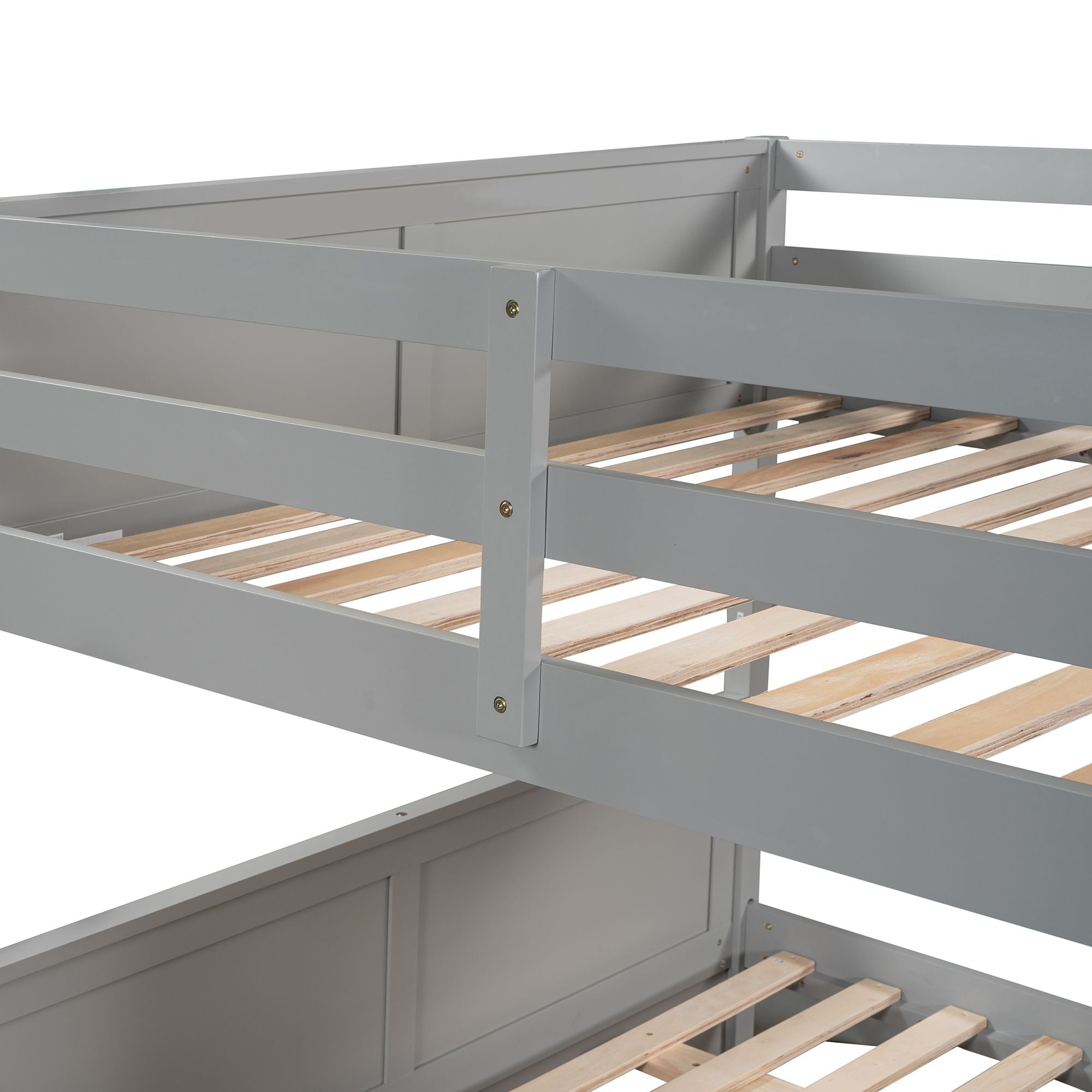 Space-Saving Full Over Full Wood Bunk Bed with Twin Trundle in Multiple Finishes | Just Better Bunk Beds