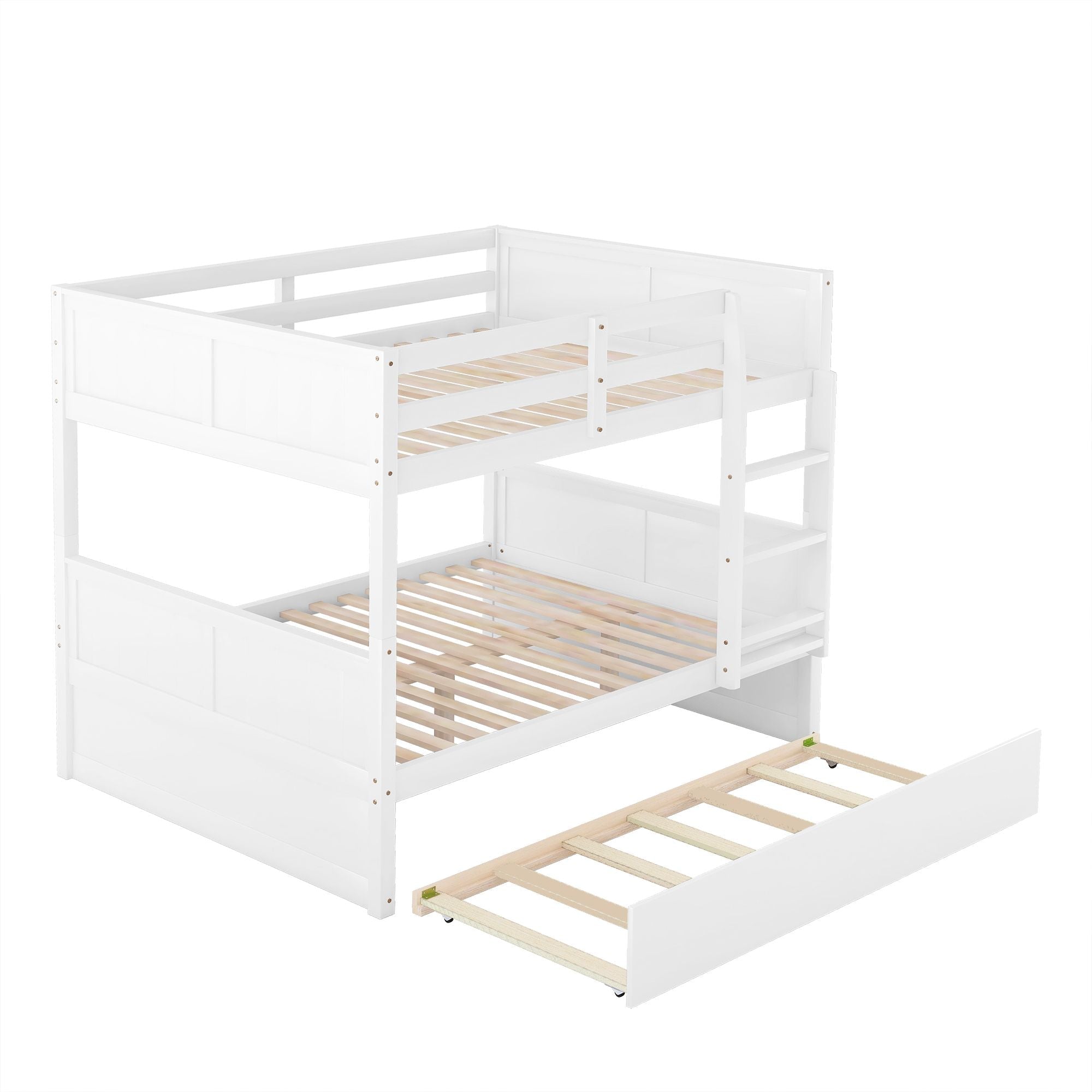 Space-Saving Full Over Full Wood Bunk Bed with Twin Trundle in Multiple Finishes | Just Better Bunk Beds