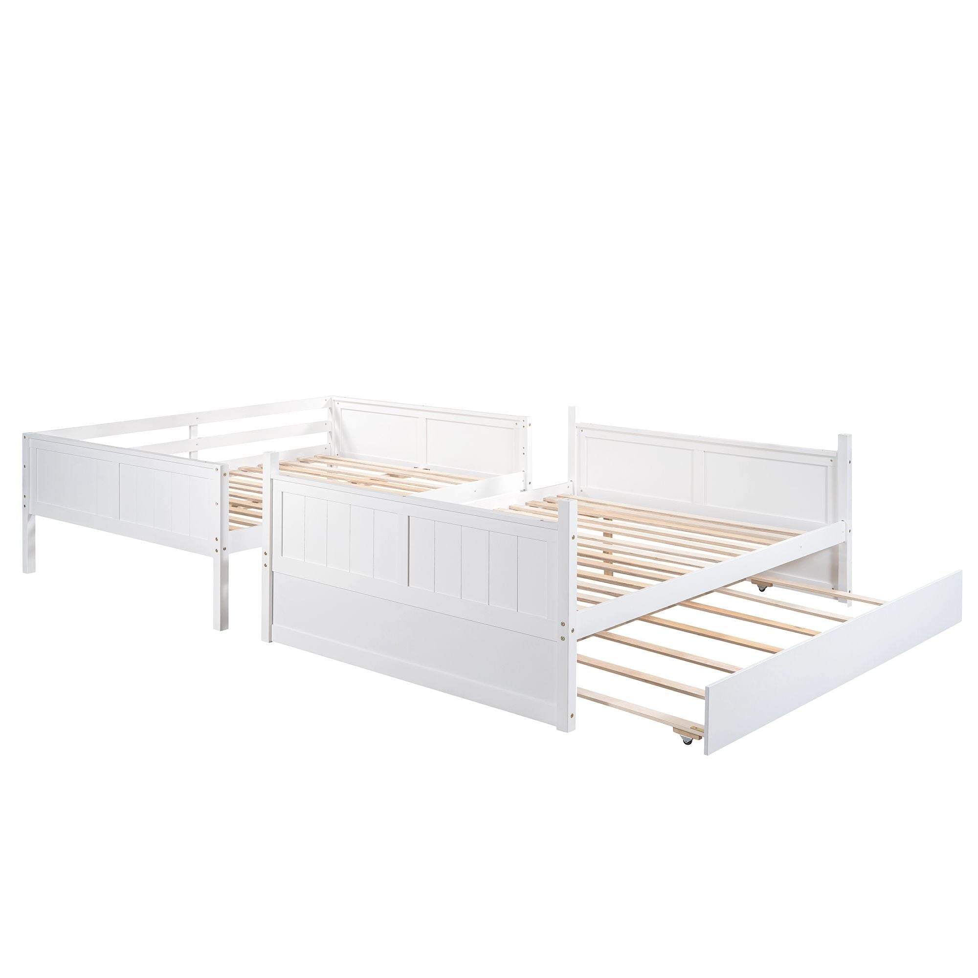 Space-Saving Full Over Full Wood Bunk Bed with Twin Trundle in Multiple Finishes | Just Better Bunk Beds