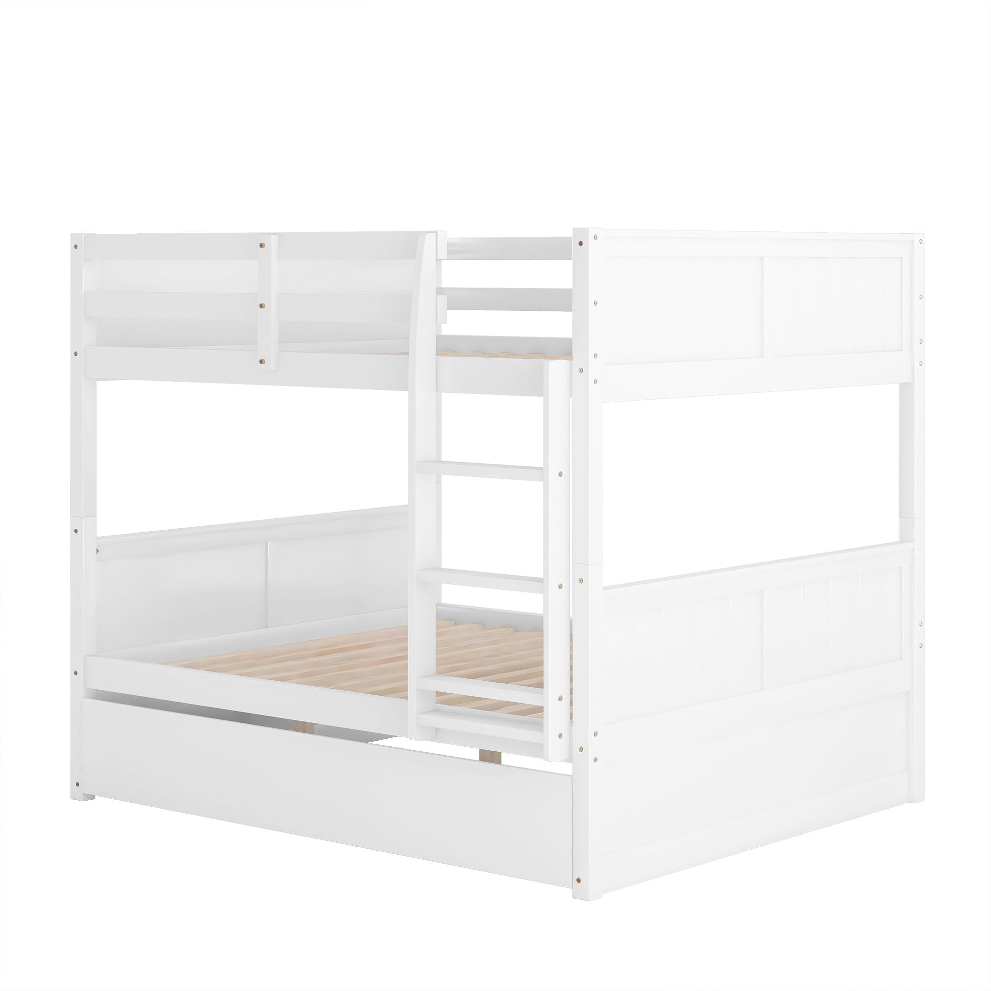 Space-Saving Full Over Full Wood Bunk Bed with Twin Trundle in Multiple Finishes | Just Better Bunk Beds