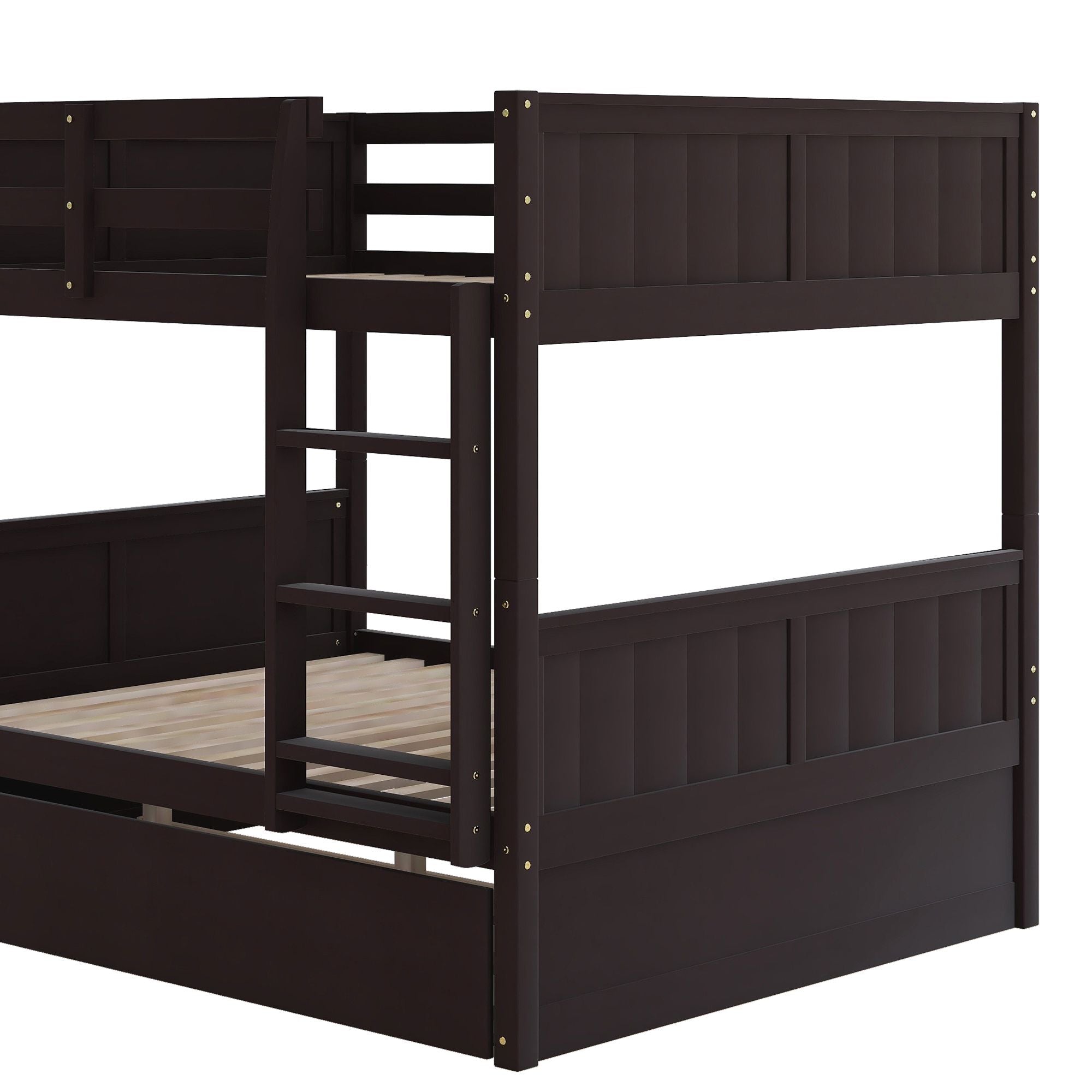 Space-Saving Full Over Full Wood Bunk Bed with Twin Trundle in Multiple Finishes | Just Better Bunk Beds