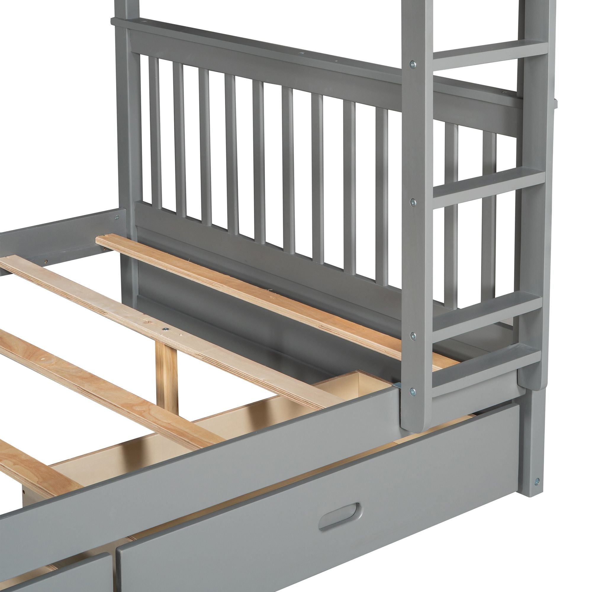 Space-Saving Full Over Full Wood Bunk Bed with Two Storage Drawers and Ladders in Multiple Finishes | Just Better Bunk Beds