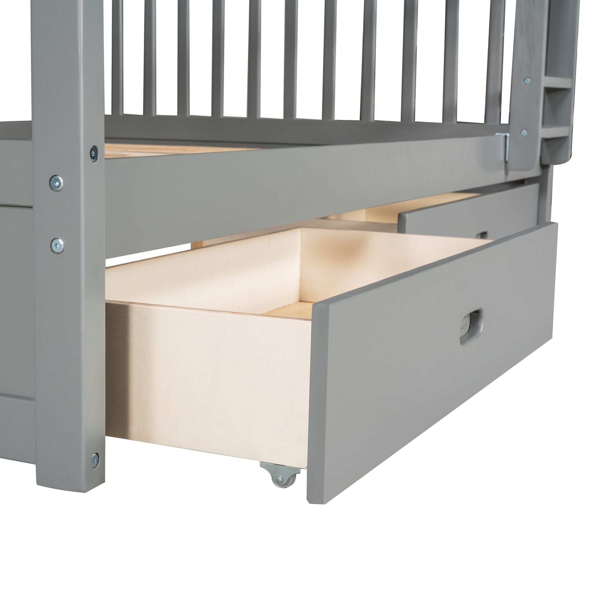 Space-Saving Full Over Full Wood Bunk Bed with Two Storage Drawers and Ladders in Multiple Finishes | Just Better Bunk Beds