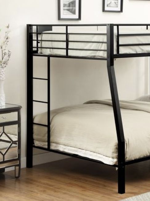 Space-Saving Full XL Over Queen Wood Bunk Bed with Safety Guardrail in Sandy Black | Just Better Bunk Beds