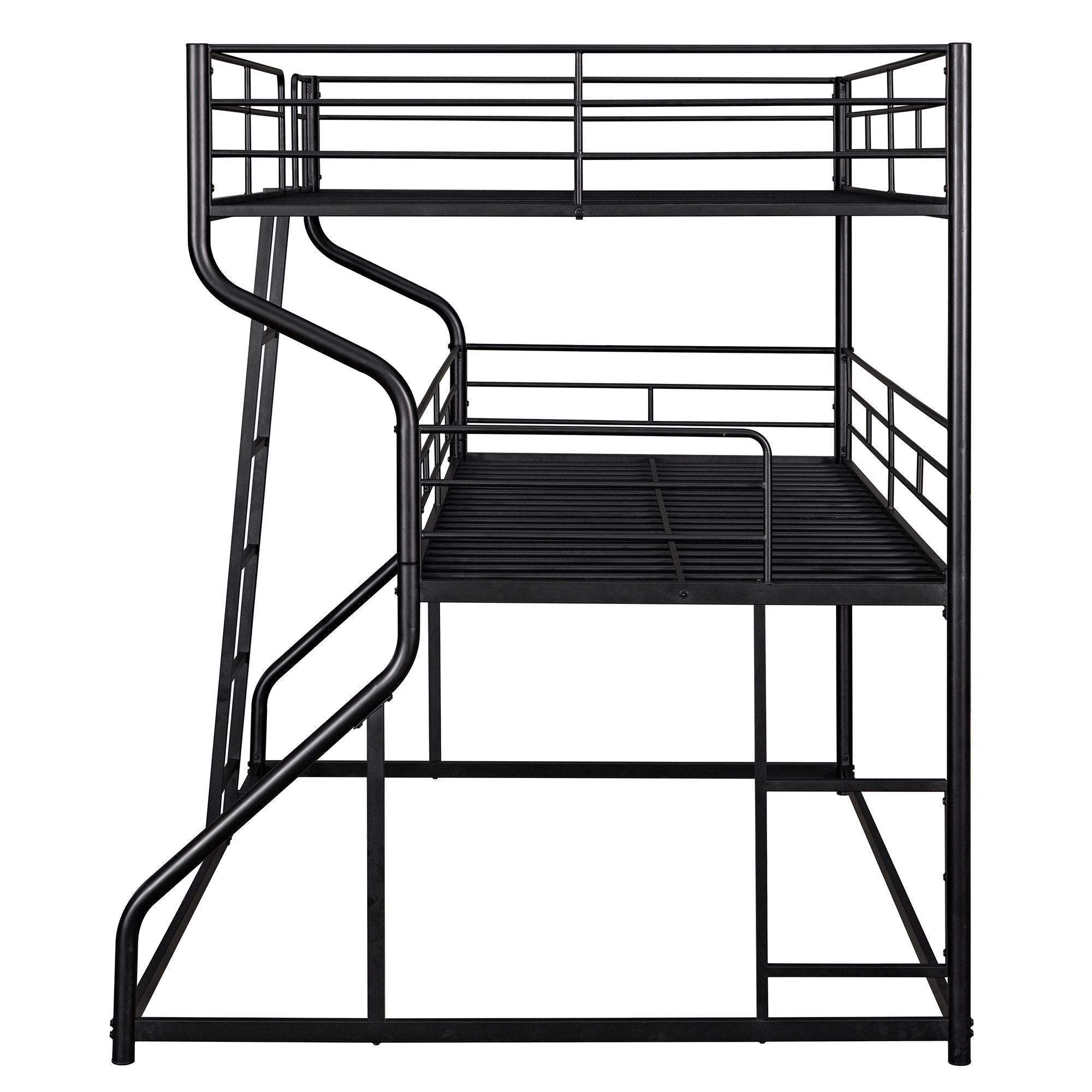 Space-Saving Full XL/Twin XL/Queen Metal Triple Bunk Bed with Dual Ladders, Black or White | Just Better Bunk Beds