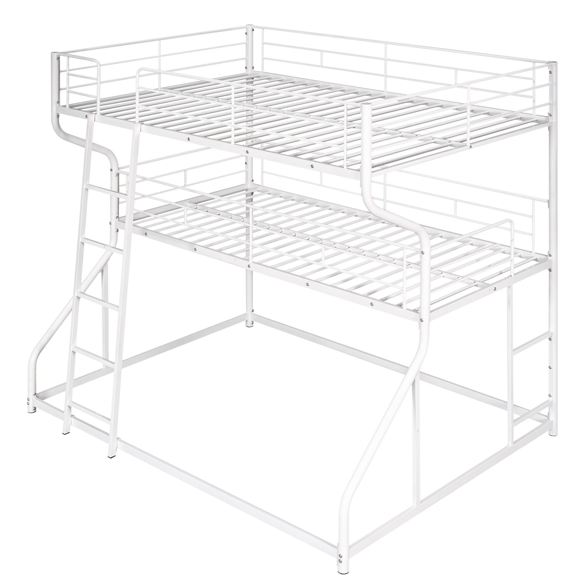 Space-Saving Full XL/Twin XL/Queen Metal Triple Bunk Bed with Dual Ladders, Black or White | Just Better Bunk Beds