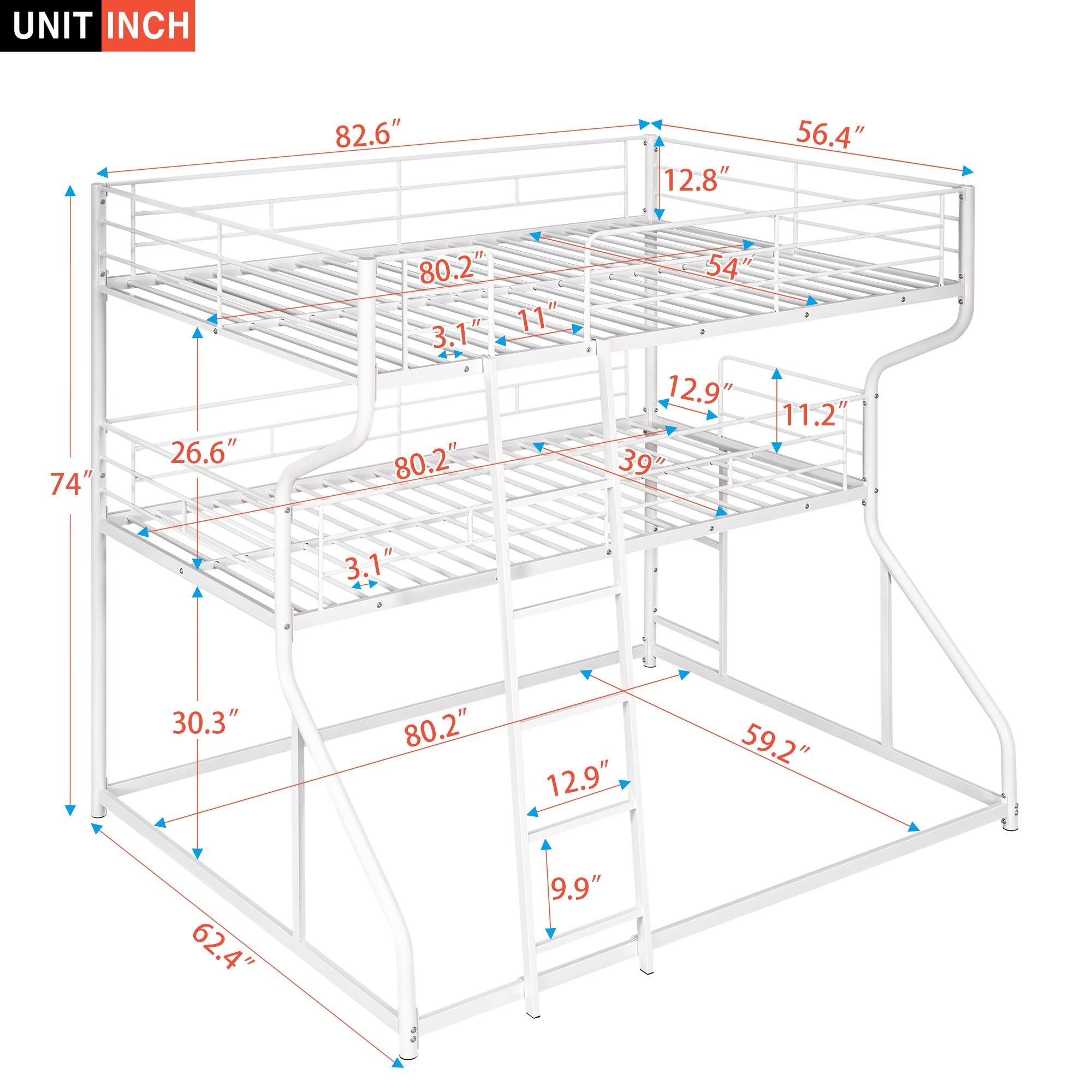 Space-Saving Full XL/Twin XL/Queen Metal Triple Bunk Bed with Dual Ladders, Black or White | Just Better Bunk Beds