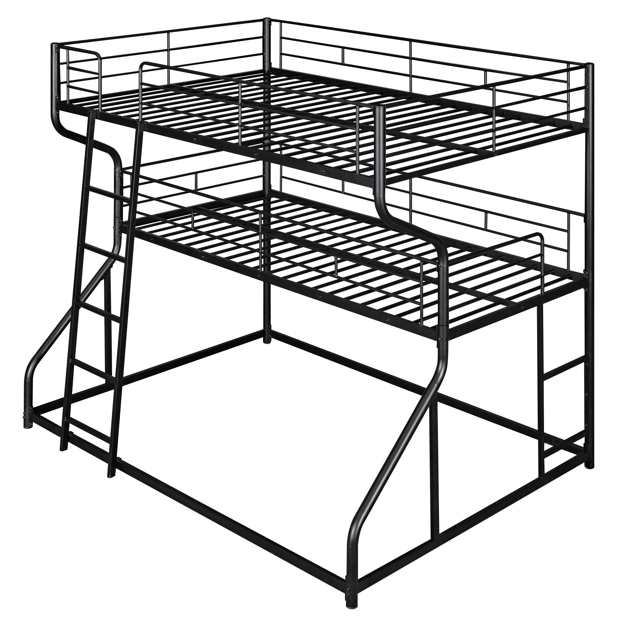 Space-Saving Full XL/Twin XL/Queen Metal Triple Bunk Bed with Dual Ladders, Black or White | Just Better Bunk Beds