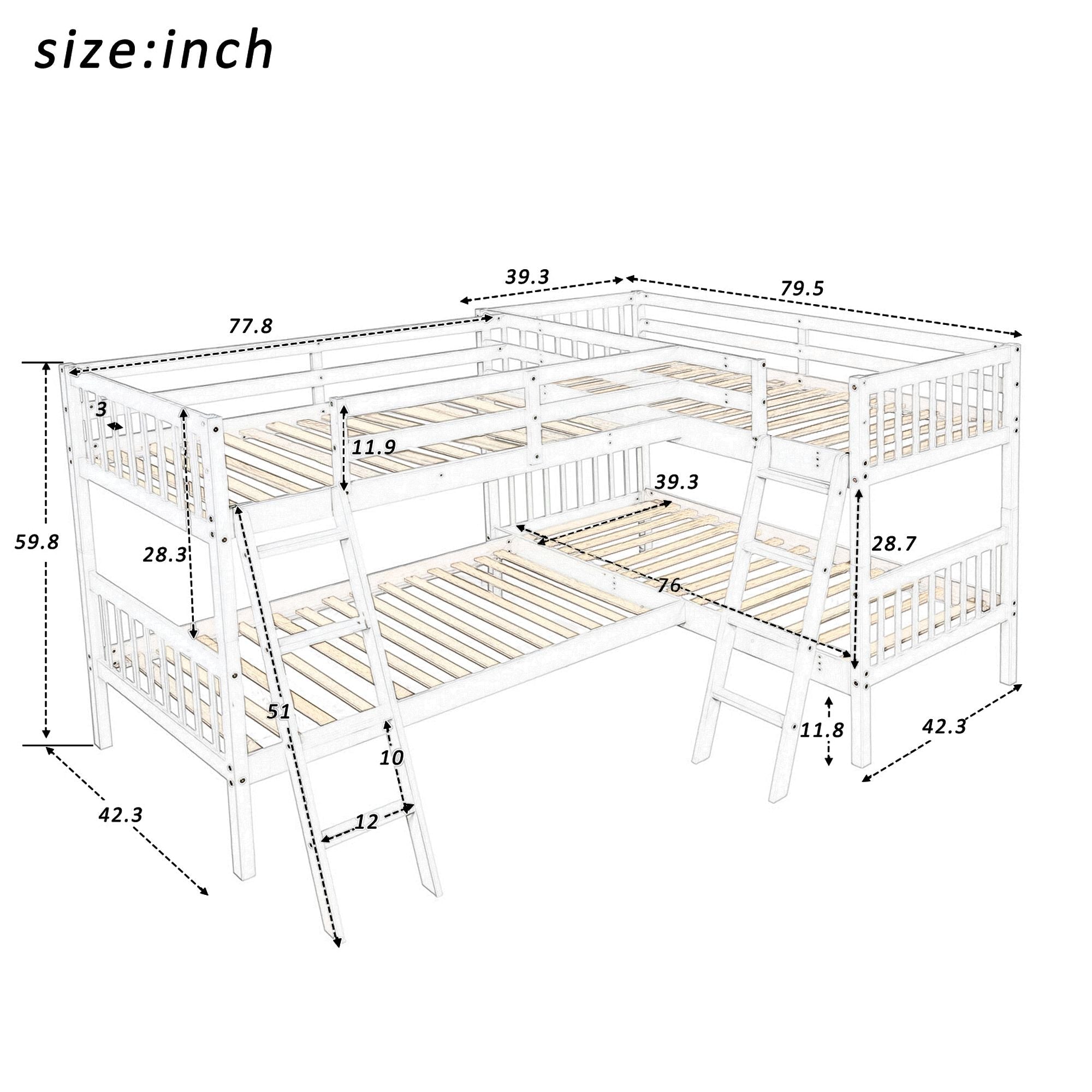 Space-Saving L-Shaped Twin-Over-Twin Wood Bunk Bed with Ladder in Gray | Just Better Bunk Beds