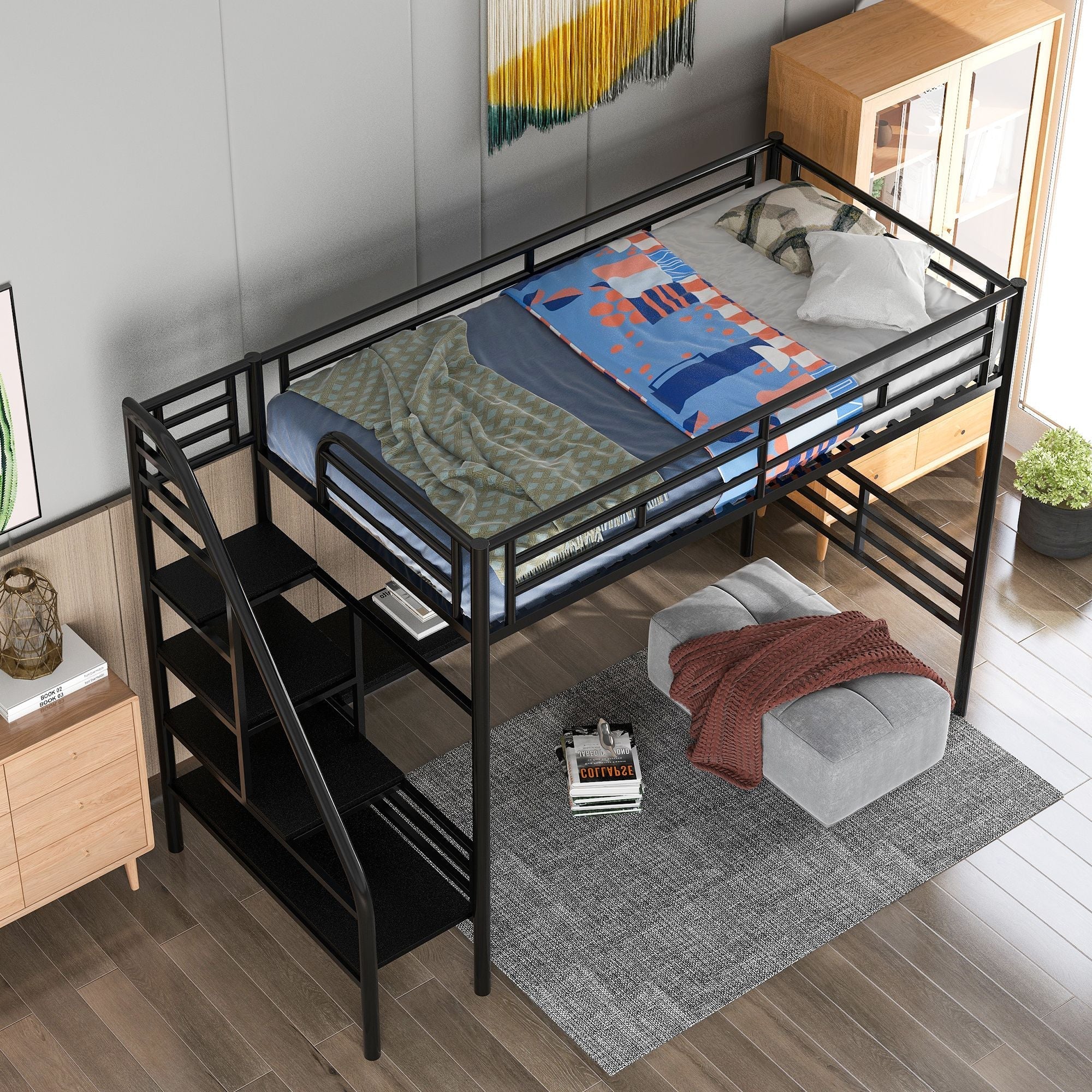 Space-Saving Twin Metal Loft Bed with Integrated Desk, Black | Just Better Bunk Beds