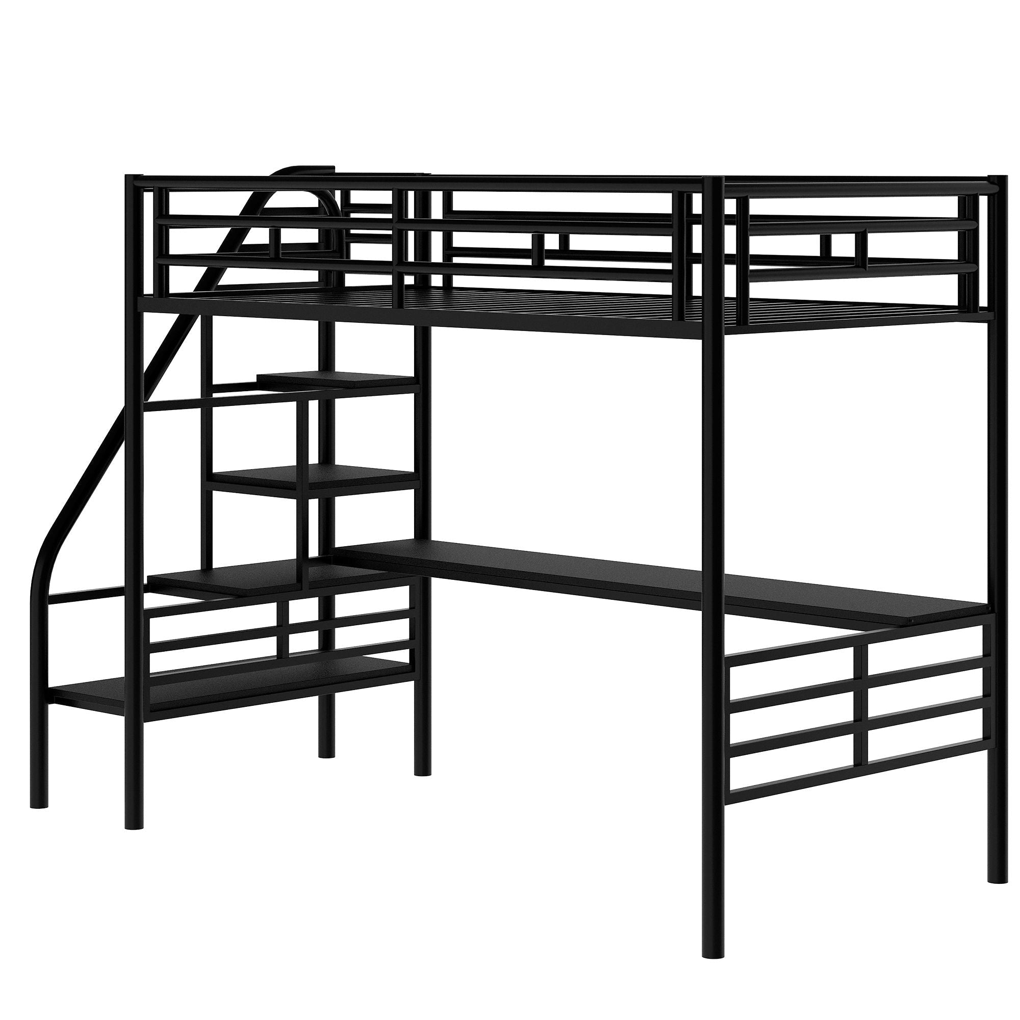 Space-Saving Twin Metal Loft Bed with Integrated Desk, Black | Just Better Bunk Beds