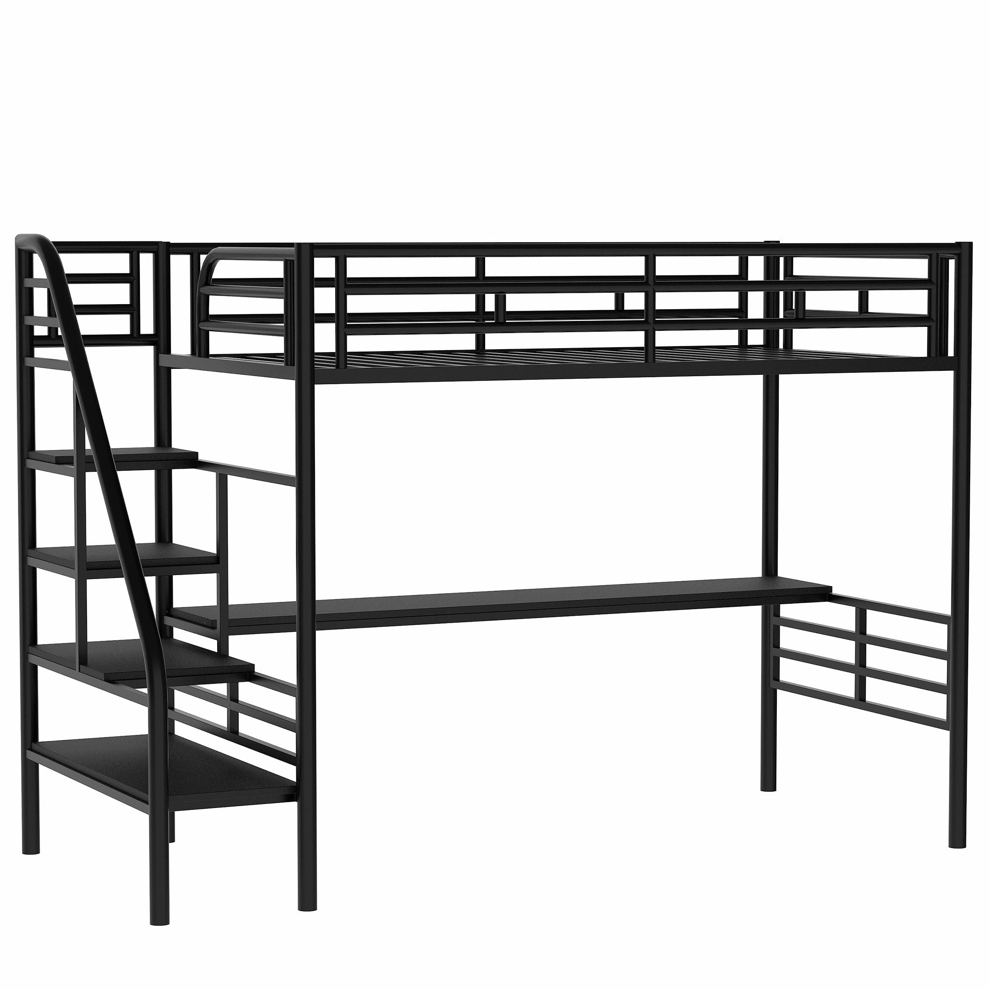Space-Saving Twin Metal Loft Bed with Integrated Desk, Black | Just Better Bunk Beds